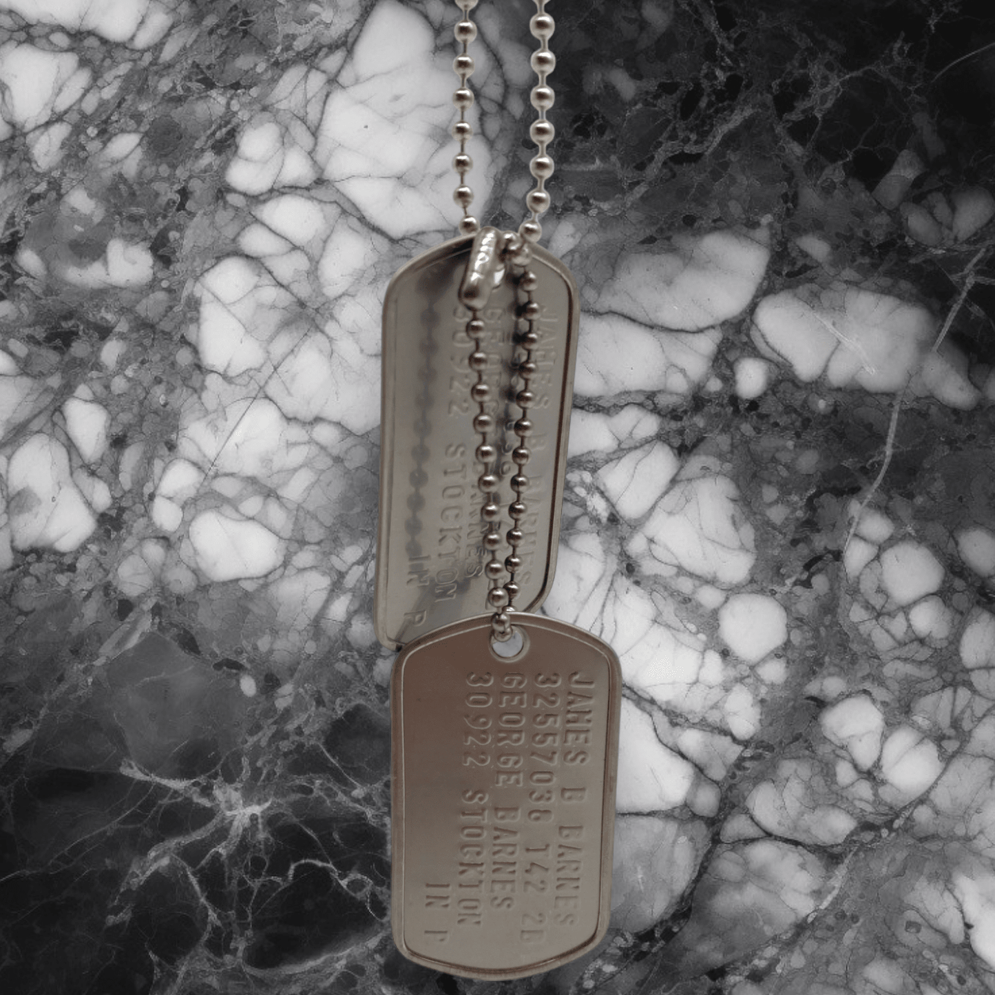 James Barnes 'Bucky' Military Dog Tags Set - Costume Cosplay Prop Replica - Stainless Steel - Chain Included - TheDogTagCo