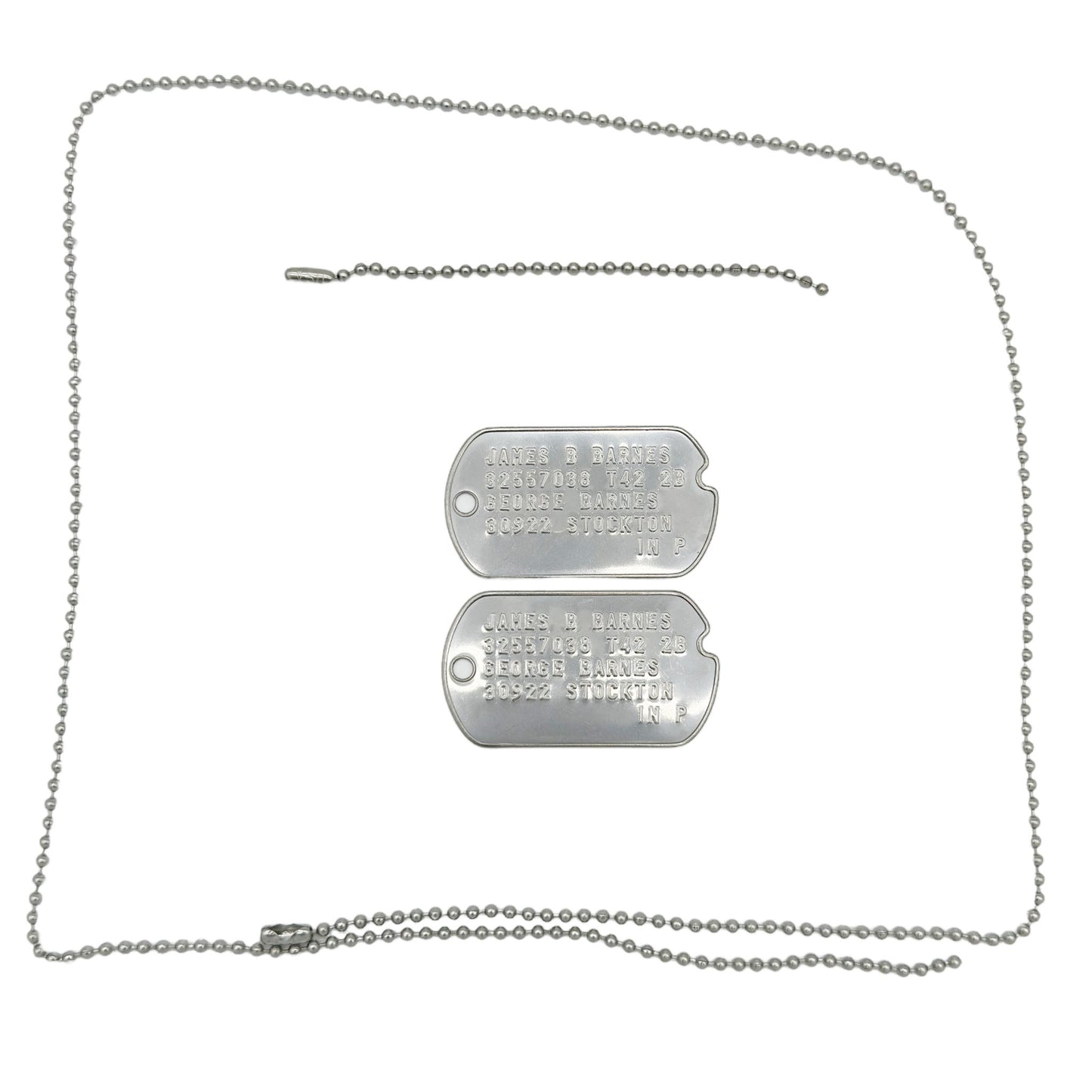 James 'Bucky' Barnes WWII Style Military Dog Tags Prop Replica - Notched pre 1965 WW2 - Stainless Steel - Chain Included - TheDogTagCo
