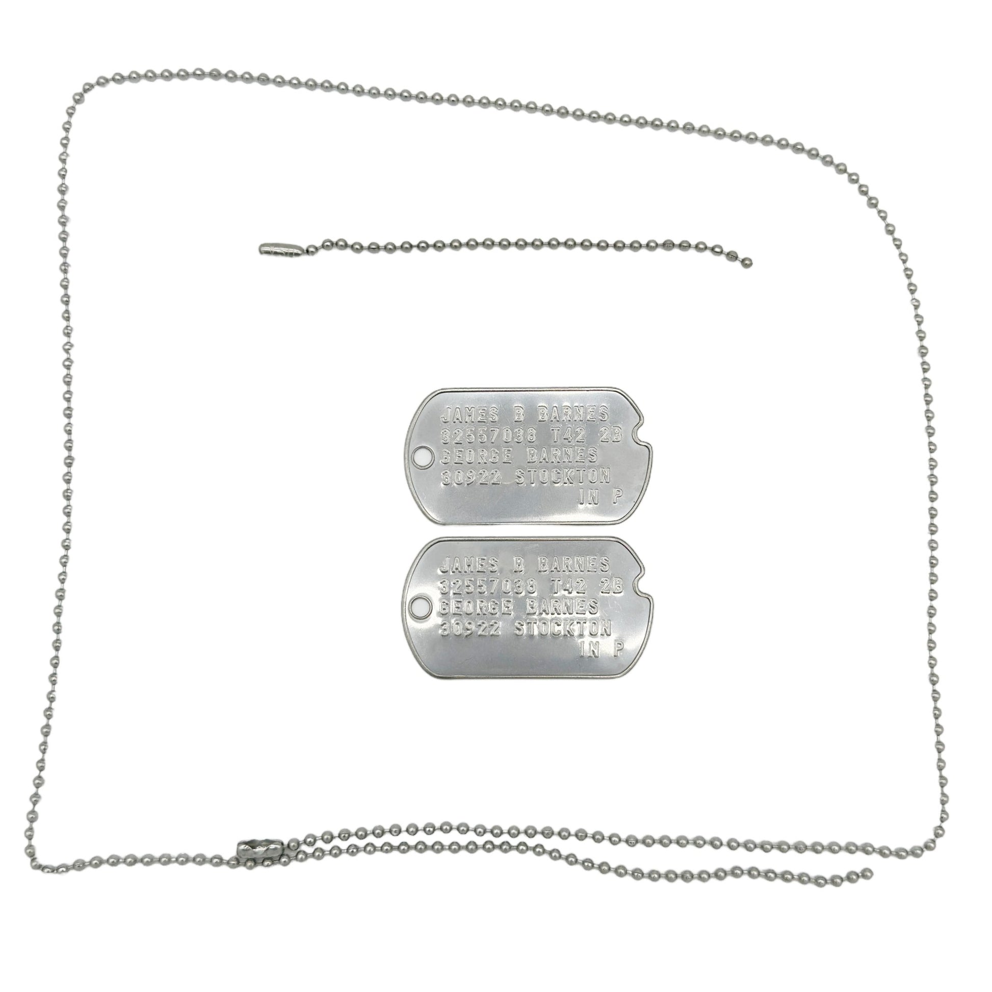 James 'Bucky' Barnes WWII Style Military Dog Tags Prop Replica - Notched pre 1965 WW2 - Stainless Steel - Chain Included - TheDogTagCo