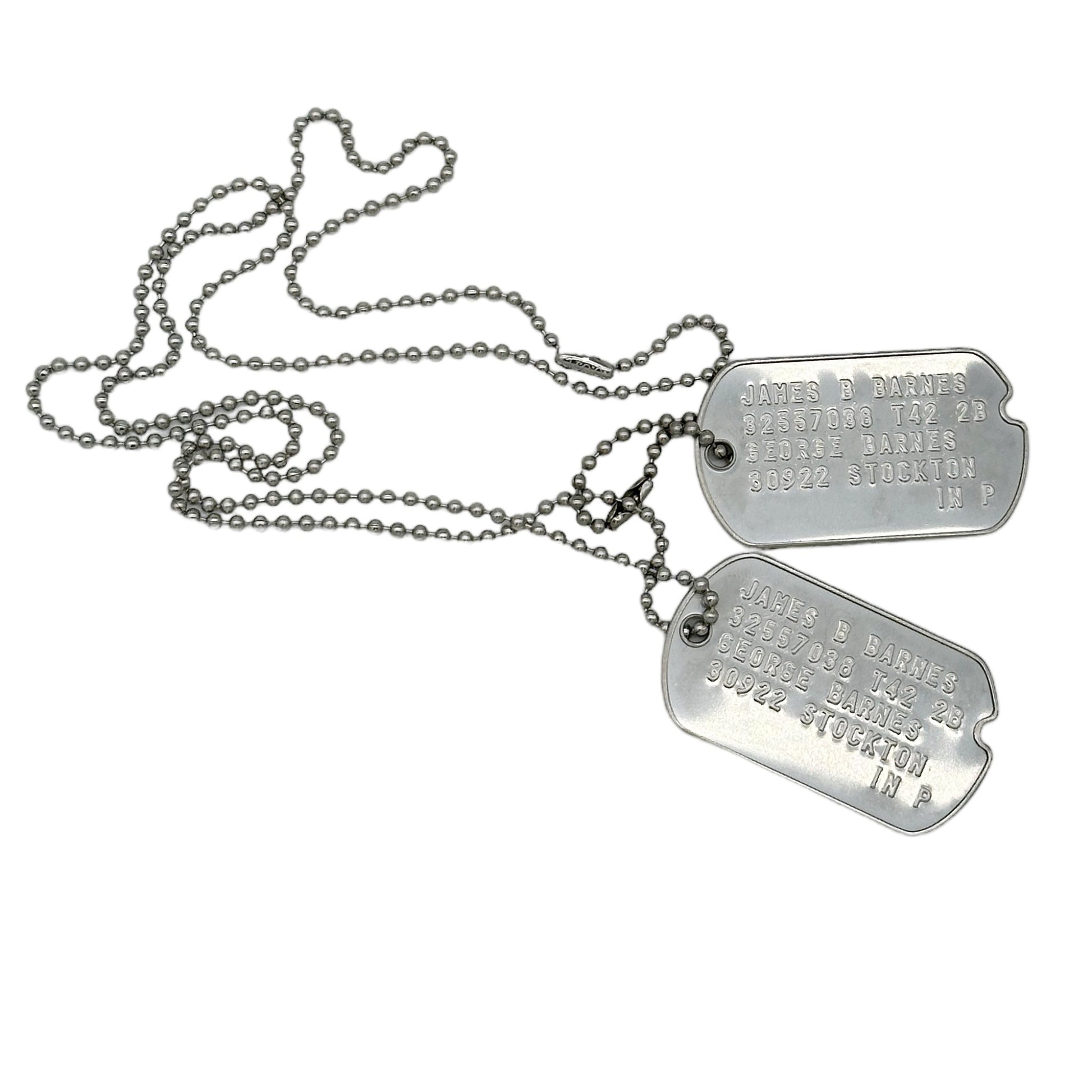 James 'Bucky' Barnes WWII Style Military Dog Tags Prop Replica - Notched pre 1965 WW2 - Stainless Steel - Chain Included - TheDogTagCo