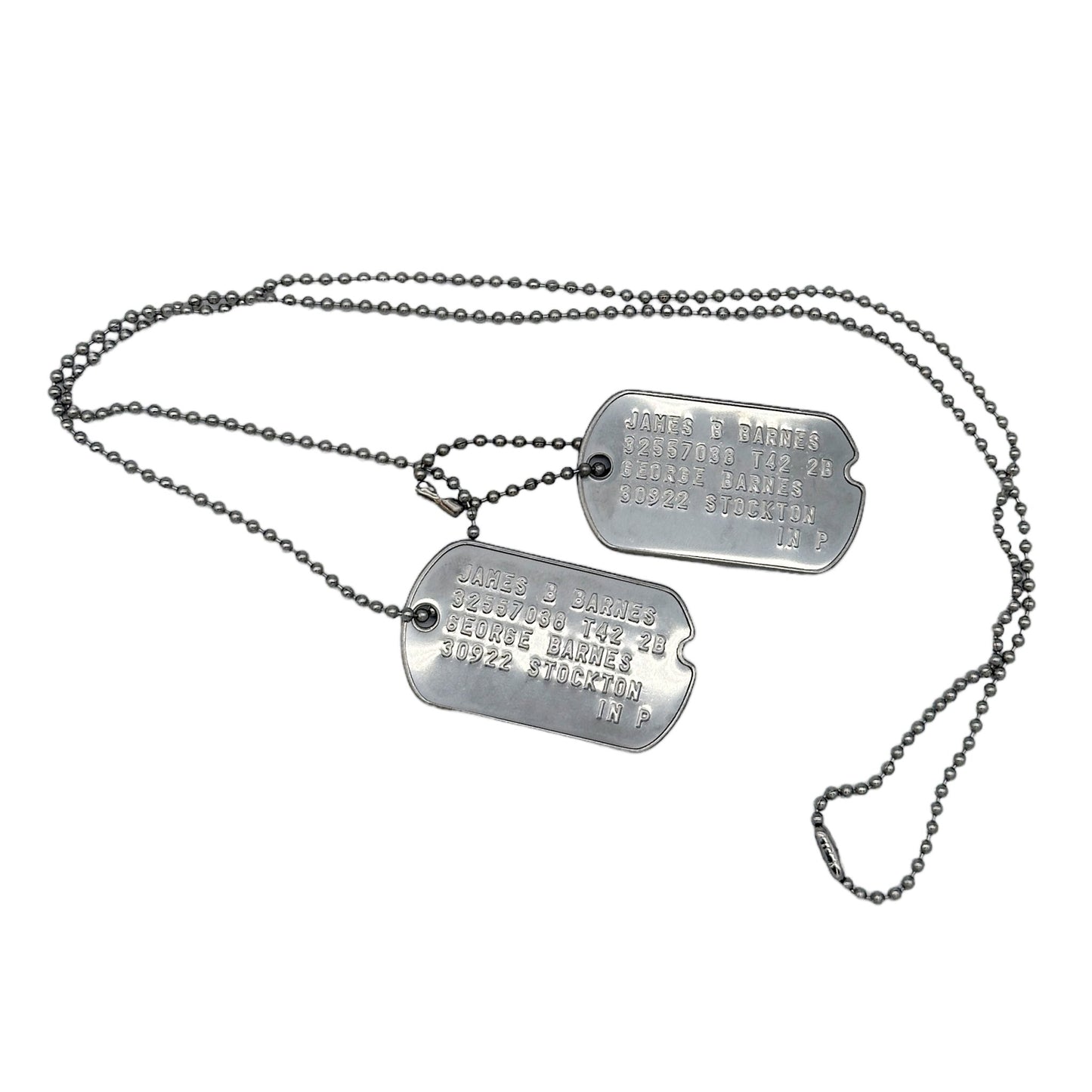 James 'Bucky' Barnes WWII Style Military Dog Tags Prop Replica - Notched pre 1965 WW2 - Stainless Steel - Chain Included - TheDogTagCo