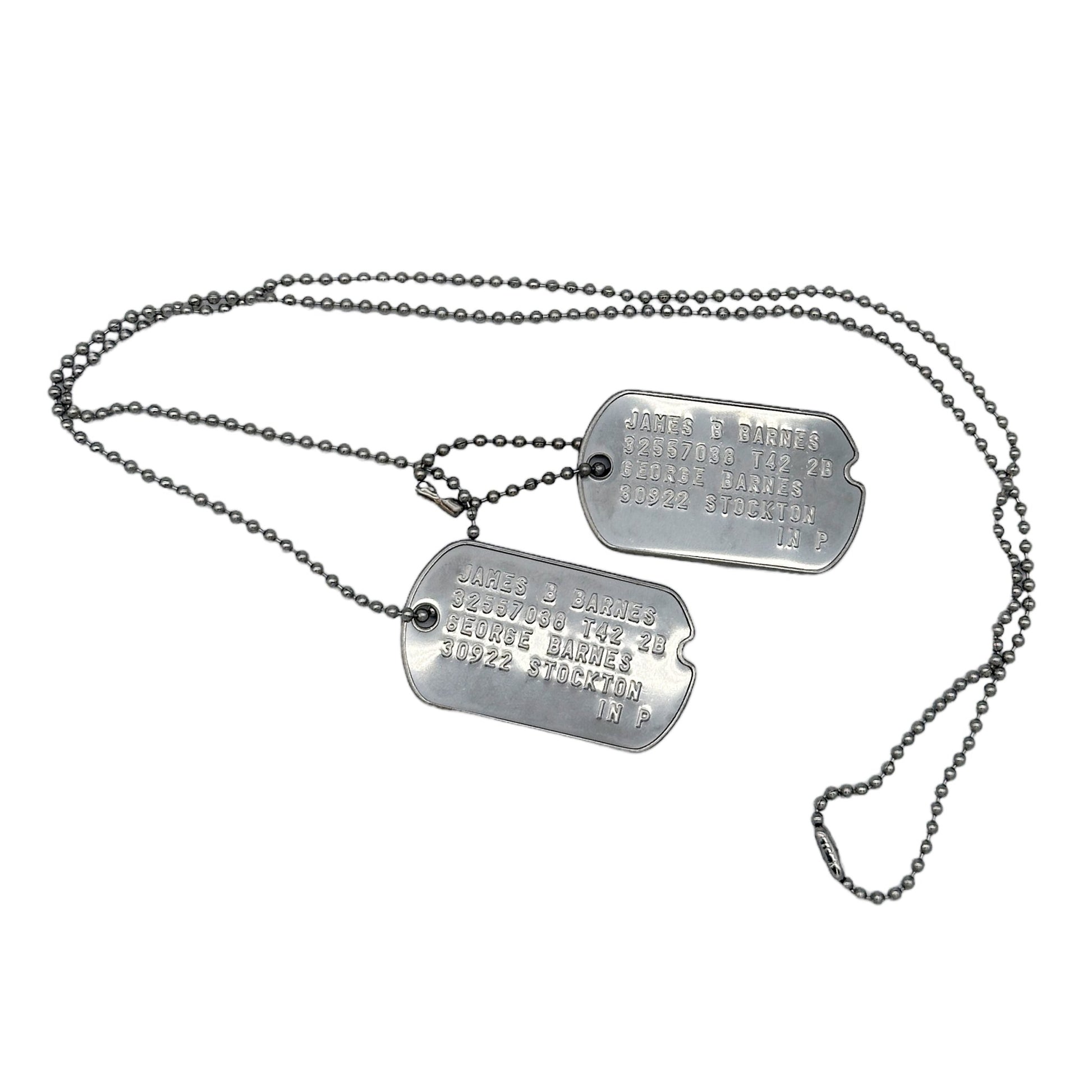 James 'Bucky' Barnes WWII Style Military Dog Tags Prop Replica - Notched pre 1965 WW2 - Stainless Steel - Chain Included - TheDogTagCo