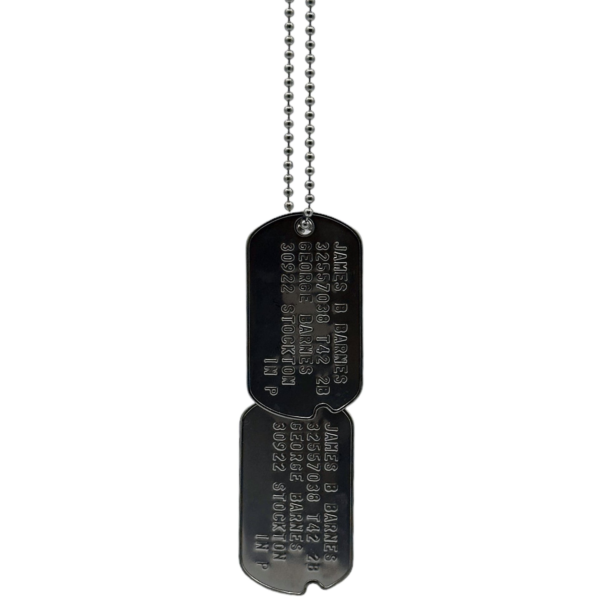 James 'Bucky' Barnes WWII Style Military Dog Tags Prop Replica - Notched pre 1965 WW2 - Stainless Steel - Chain Included - TheDogTagCo