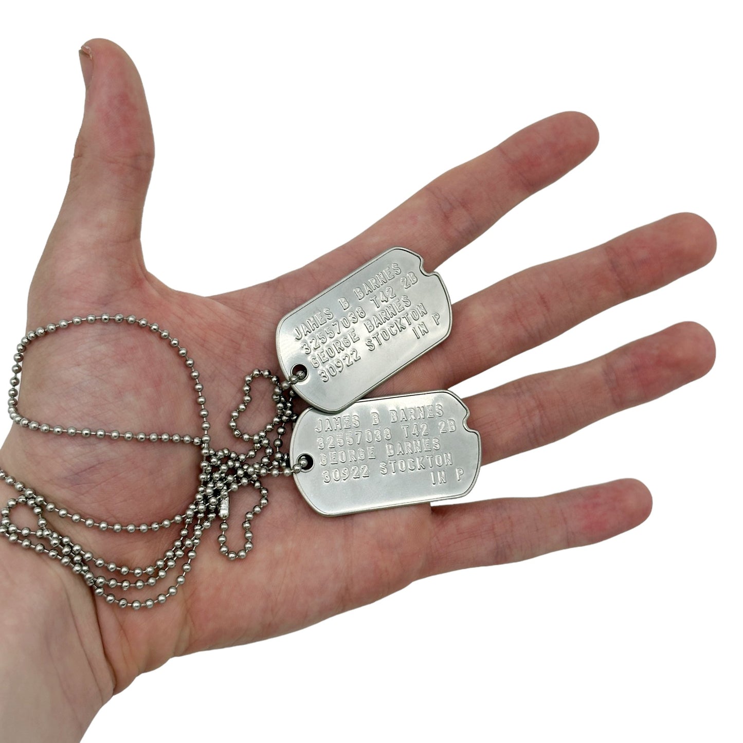 James 'Bucky' Barnes WWII Style Military Dog Tags Prop Replica - Notched pre 1965 WW2 - Stainless Steel - Chain Included - TheDogTagCo