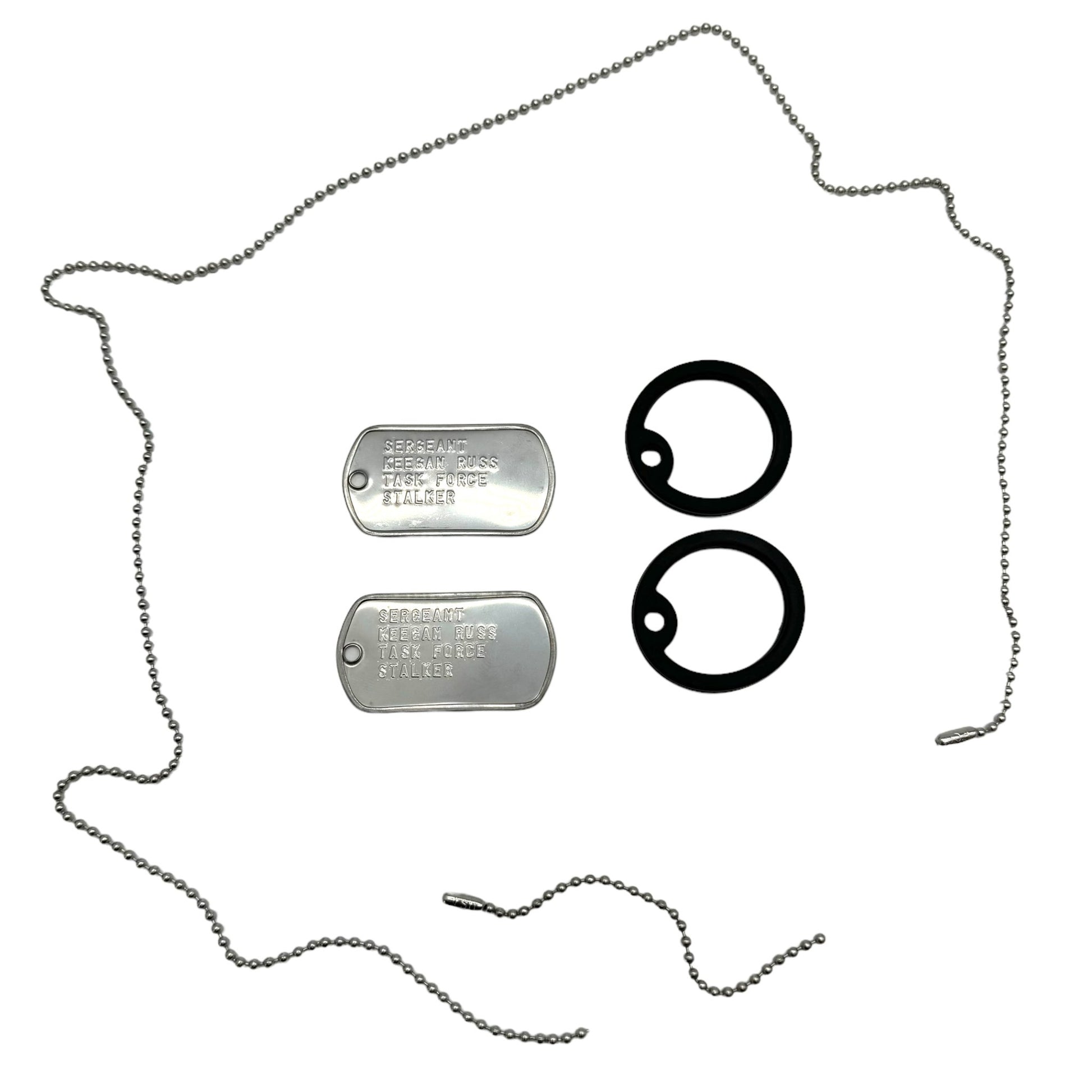 'KEEGAN RUSS' Military Dog Tags - Cosplay Costume Prop Replica - Stainless Steel Chains Included - TheDogTagCo