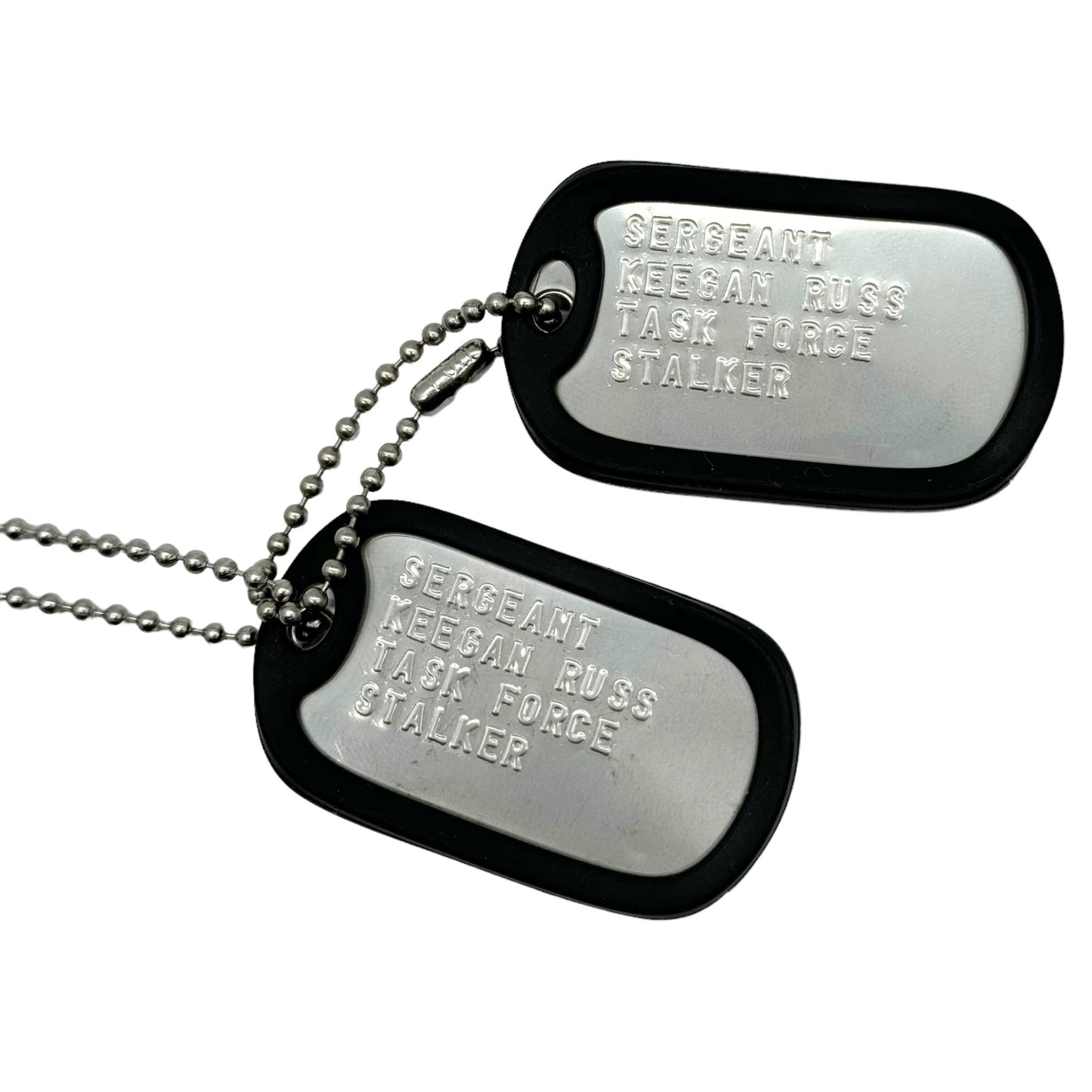 'KEEGAN RUSS' Military Dog Tags - Cosplay Costume Prop Replica - Stainless Steel Chains Included - TheDogTagCo