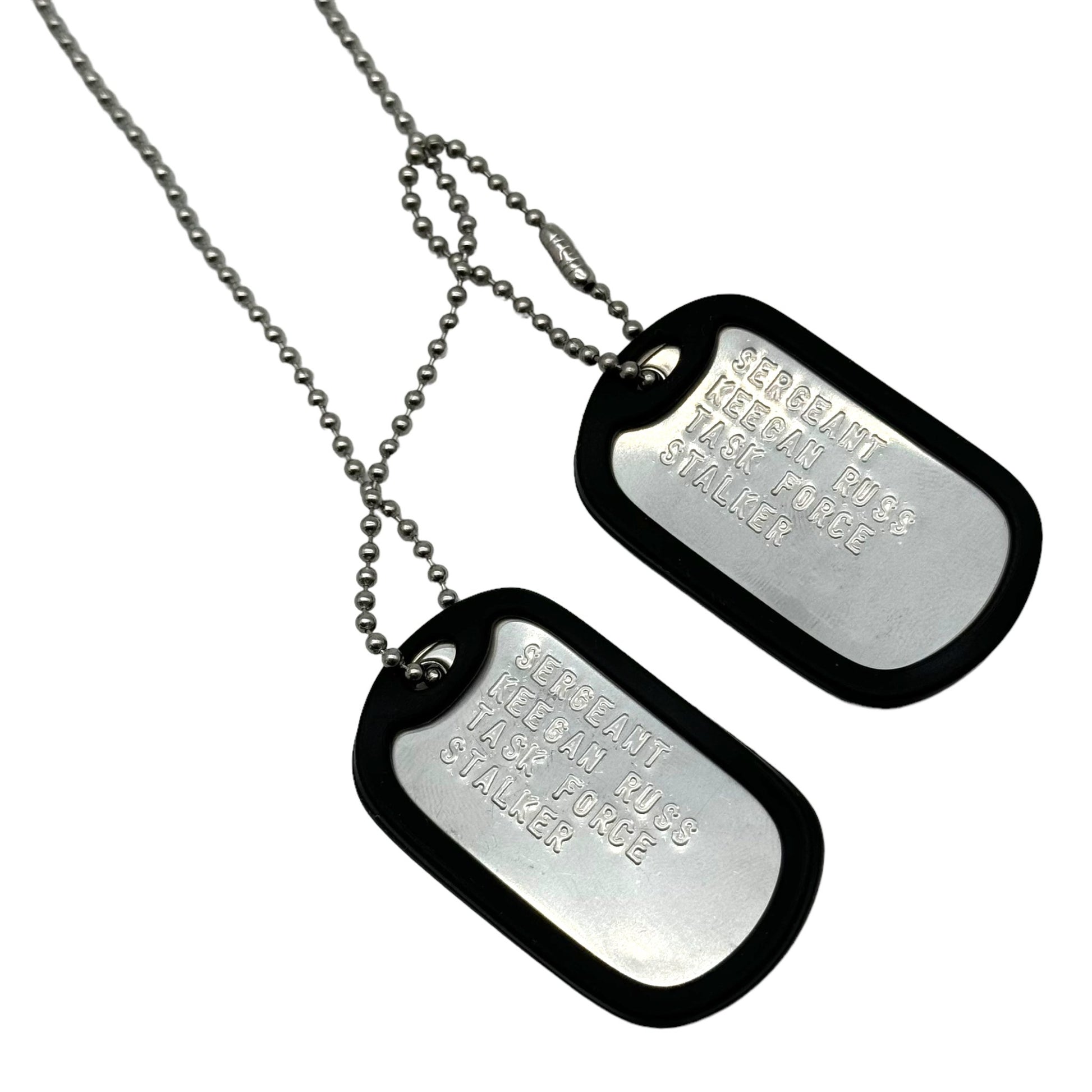 'KEEGAN RUSS' Military Dog Tags - Cosplay Costume Prop Replica - Stainless Steel Chains Included - TheDogTagCo