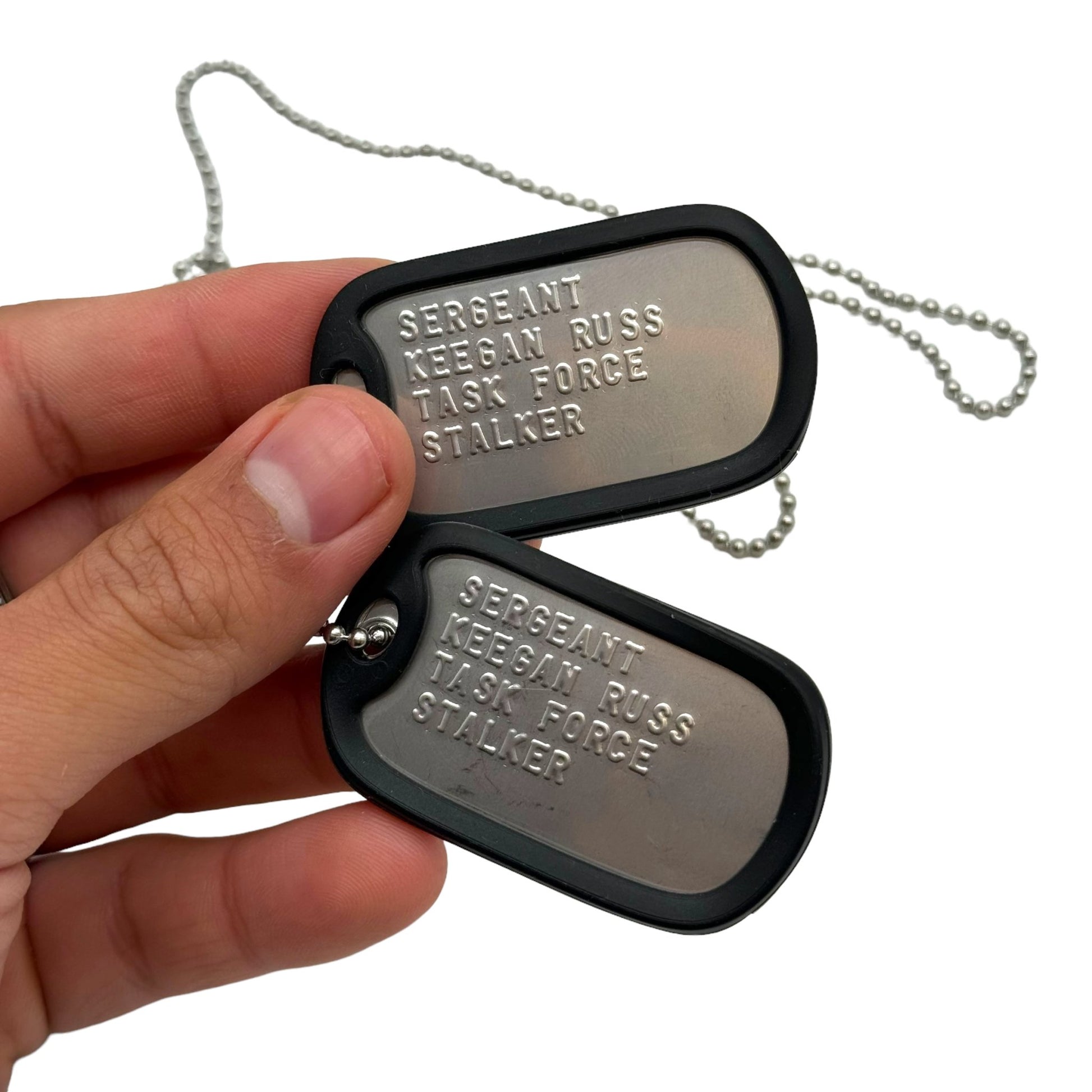 'KEEGAN RUSS' Military Dog Tags - Cosplay Costume Prop Replica - Stainless Steel Chains Included - TheDogTagCo