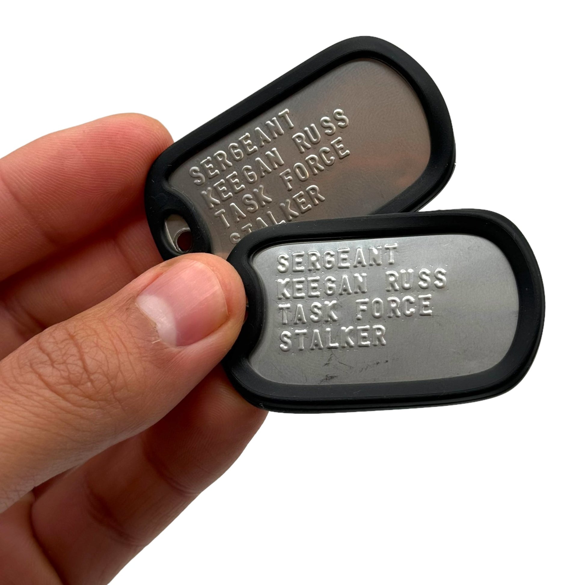 'KEEGAN RUSS' Military Dog Tags - Cosplay Costume Prop Replica - Stainless Steel Chains Included - TheDogTagCo