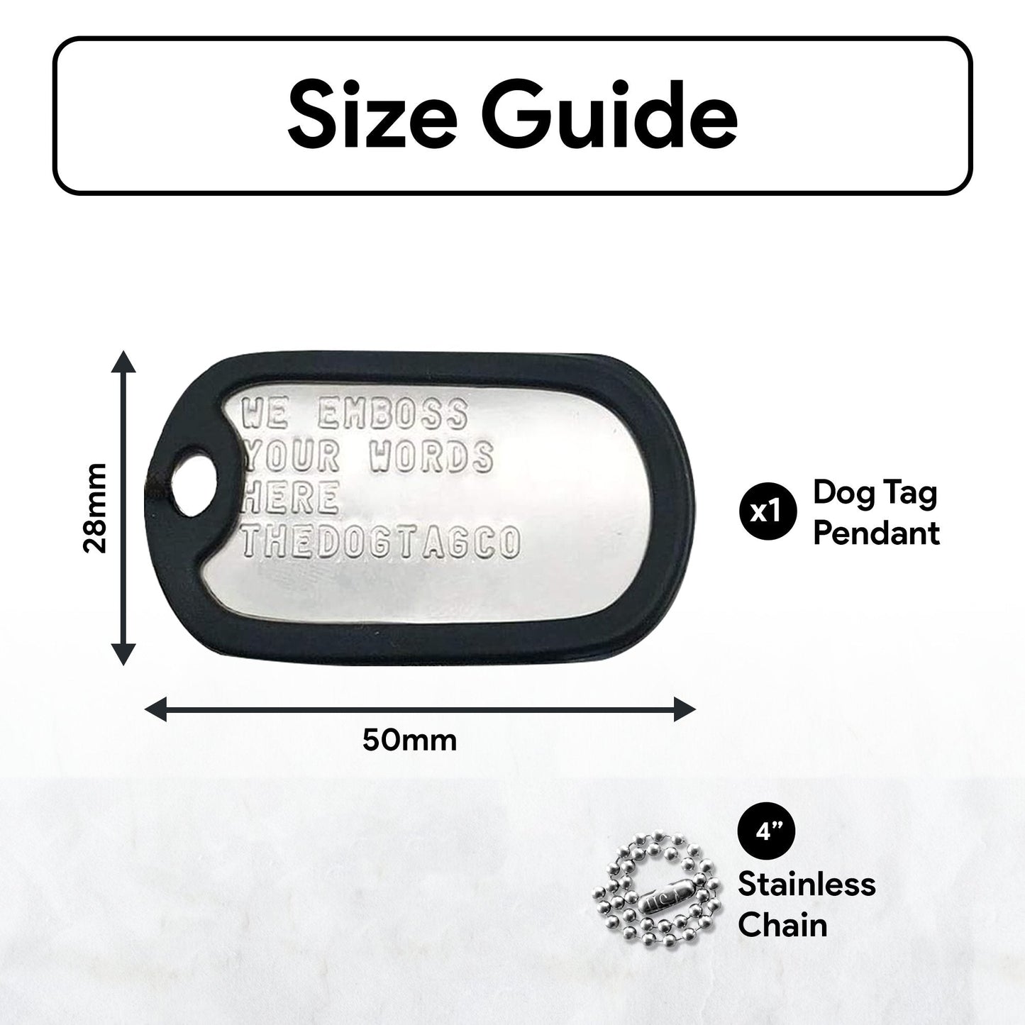 Military Dog Tag Stainless Steel Single Keychain, Emergency, Luggage Tag, Supplied supplied with 4" chain - TheDogTagCo