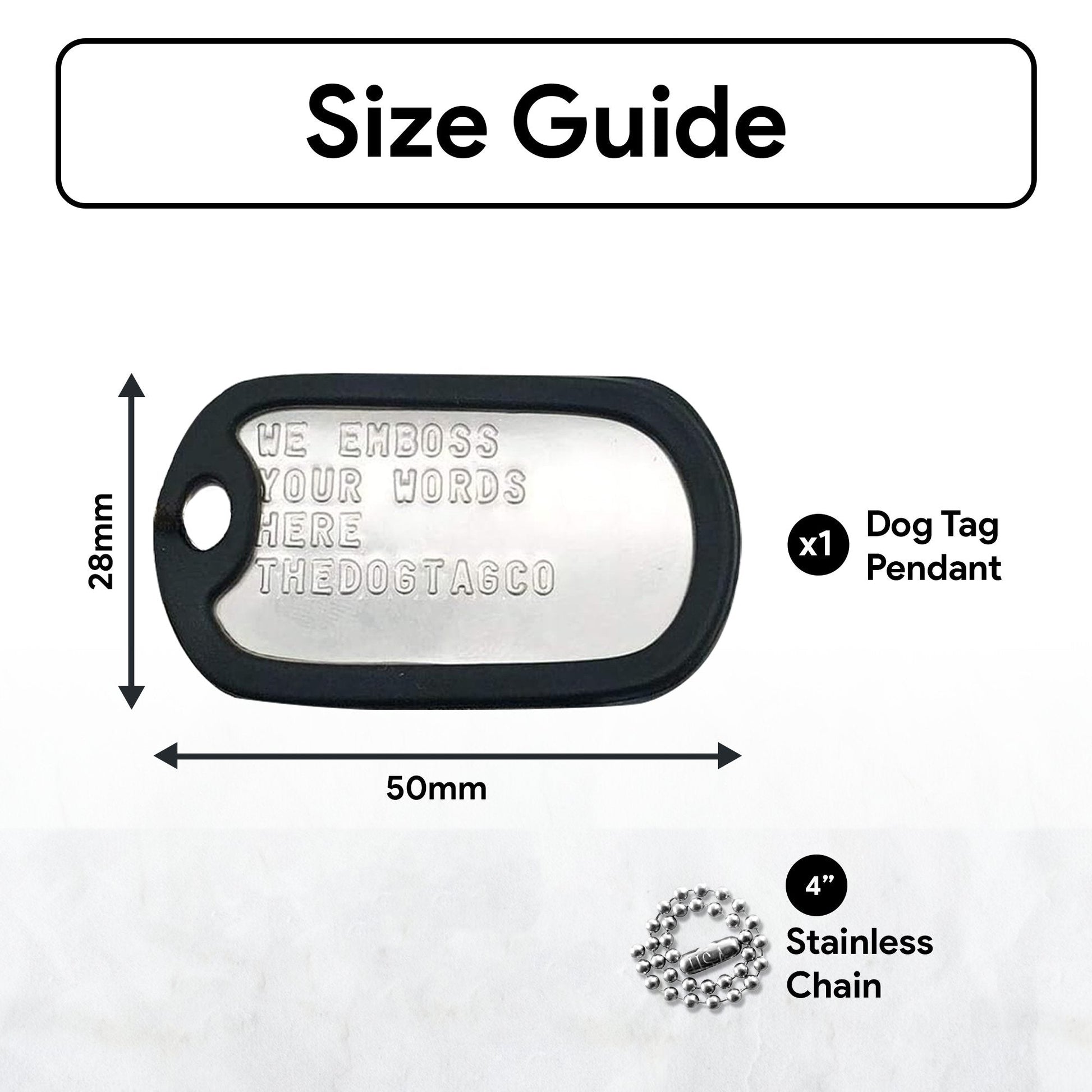 Military Dog Tag Stainless Steel Single Keychain, Emergency, Luggage Tag, Supplied supplied with 4" chain - TheDogTagCo