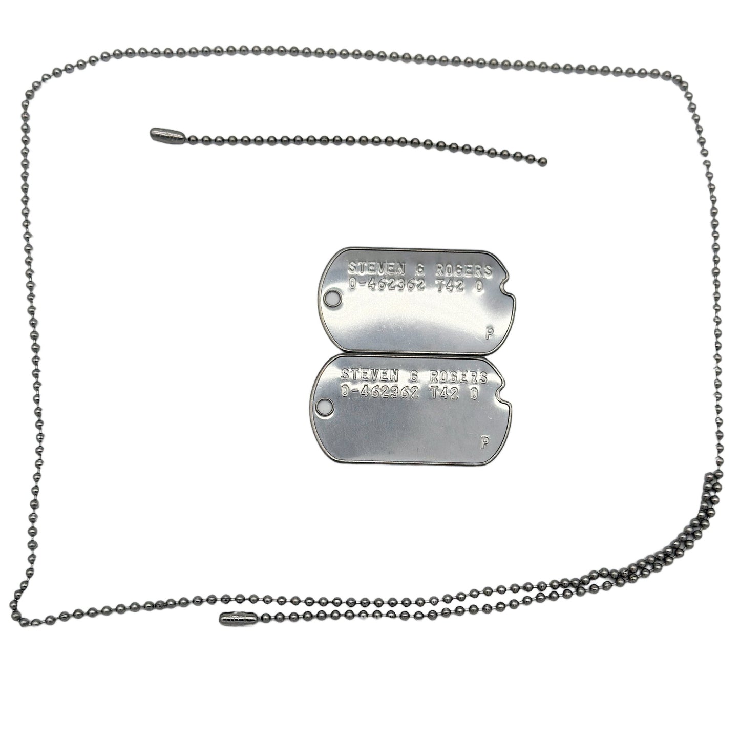 Steven Rogers 'Captain America' WWII Style Military Dog Tags Prop Replica - Notched pre 1965 WW2 - Stainless Steel - Chain Included - TheDogTagCo