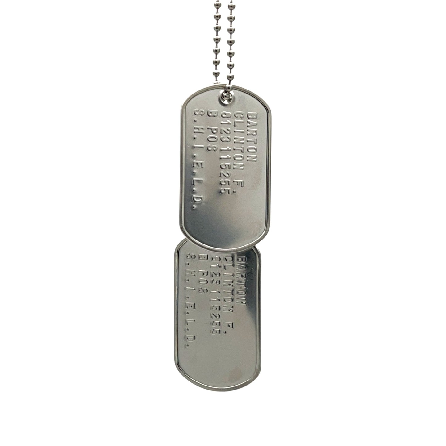 Barton Clinton 'HAWKEYE' Military Dog Tags - Costume Cosplay Prop Replica - Stainless Steel Chains Included - TheDogTagCo