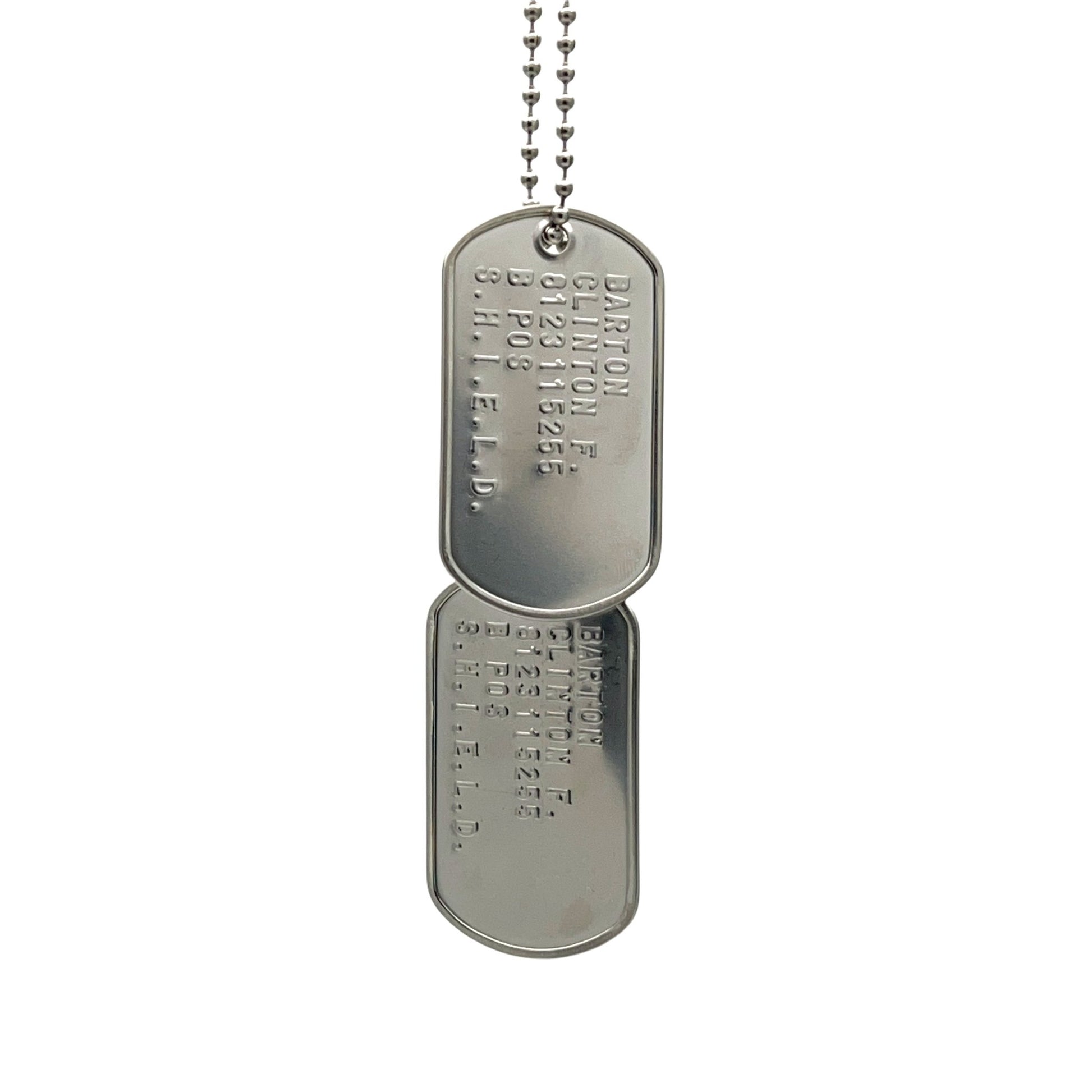 Barton Clinton 'HAWKEYE' Military Dog Tags - Costume Cosplay Prop Replica - Stainless Steel Chains Included - TheDogTagCo