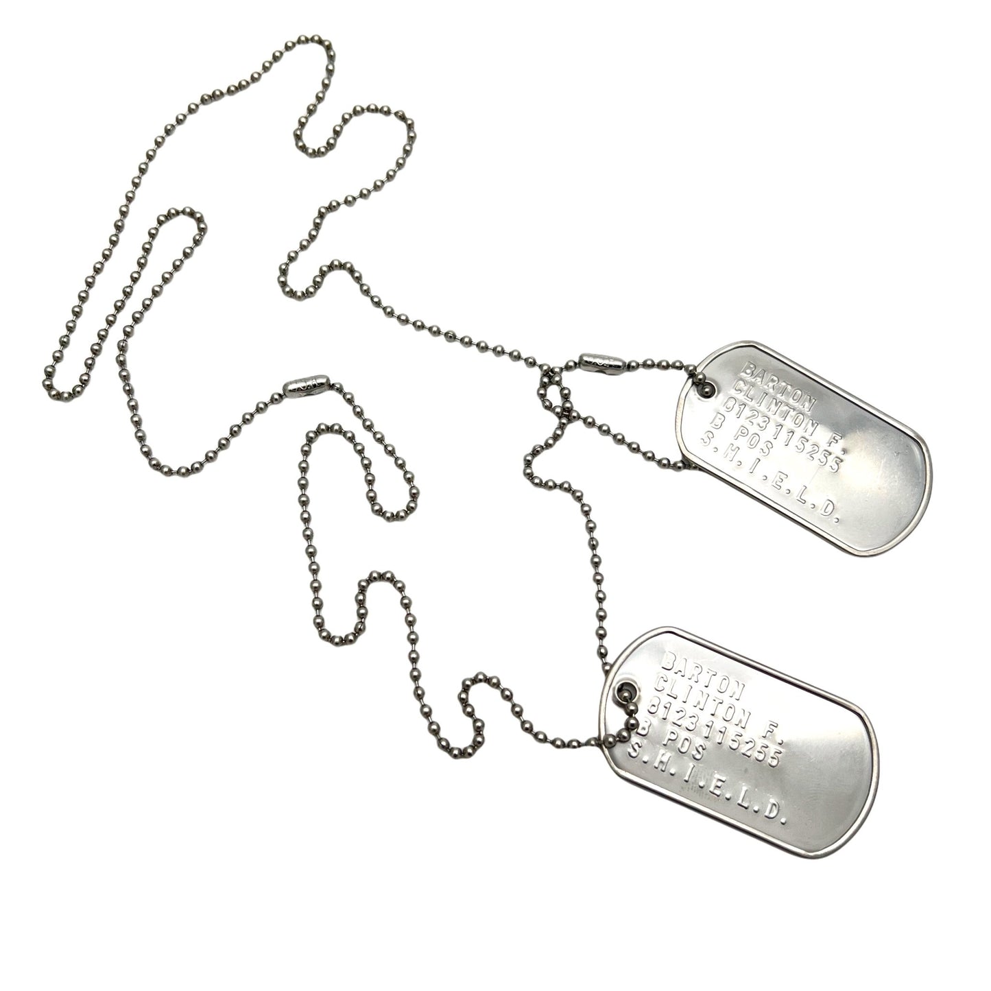 Barton Clinton 'HAWKEYE' Military Dog Tags - Costume Cosplay Prop Replica - Stainless Steel Chains Included - TheDogTagCo