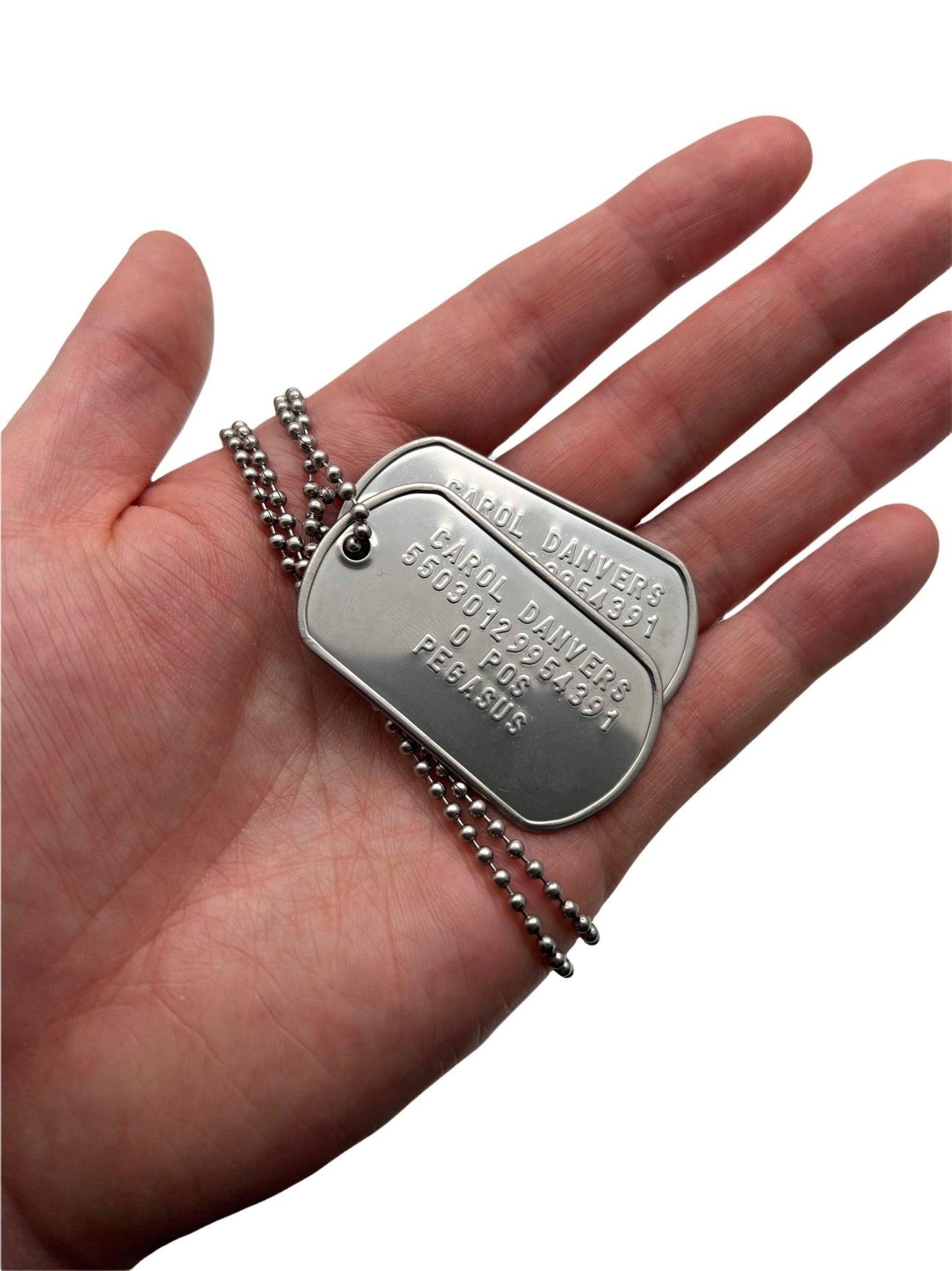'CAPTAIN DANVERS' Military Dog Tags - Cosplay Costume Prop Replica - Stainless Steel Chains Included - TheDogTagCo