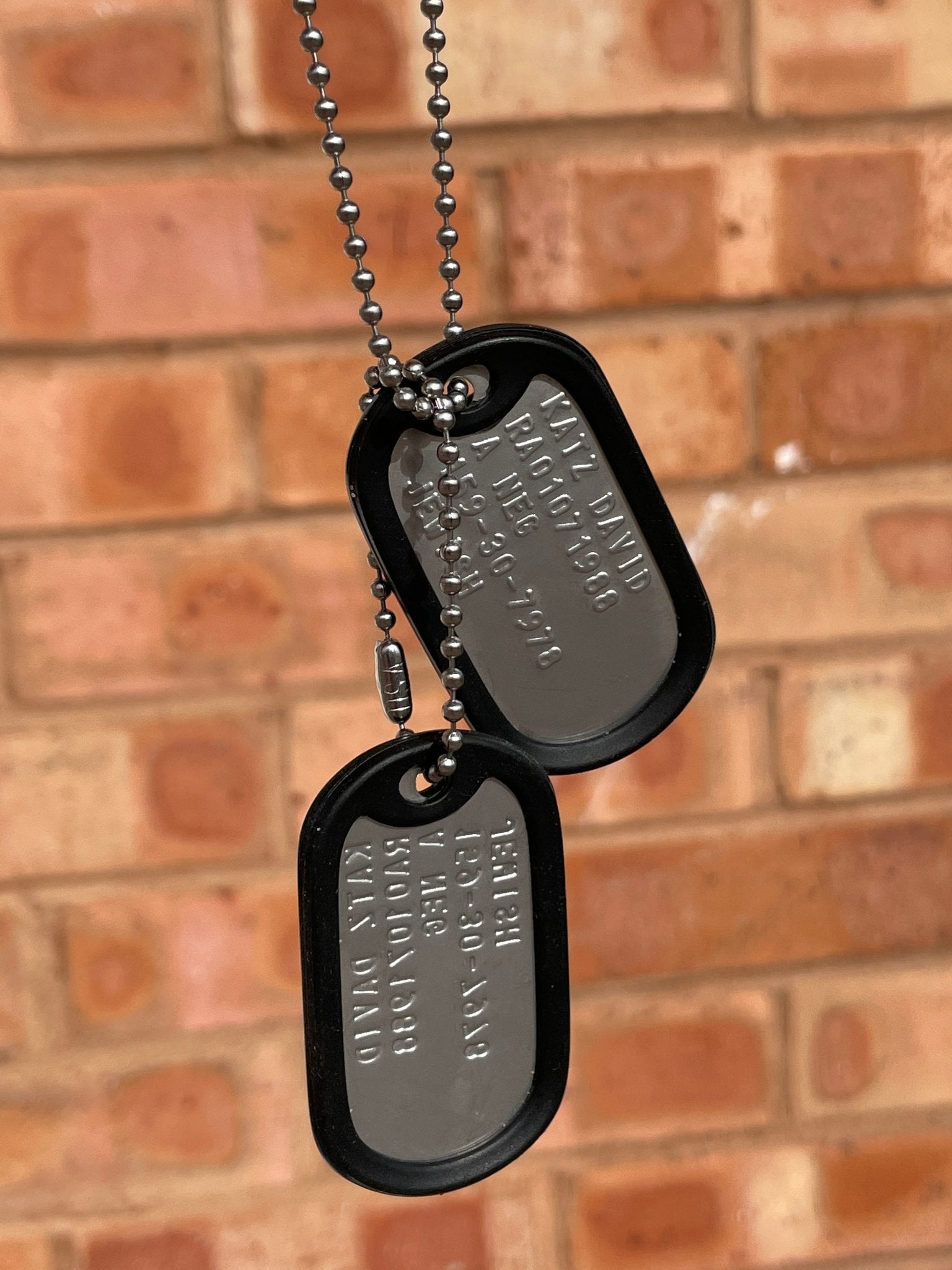 David “Dave” Joseph Katz Umbrella Academy Military Dog Tags Prop Replica - Stainless Steel - Chains&Silencers Included - TheDogTagCo
