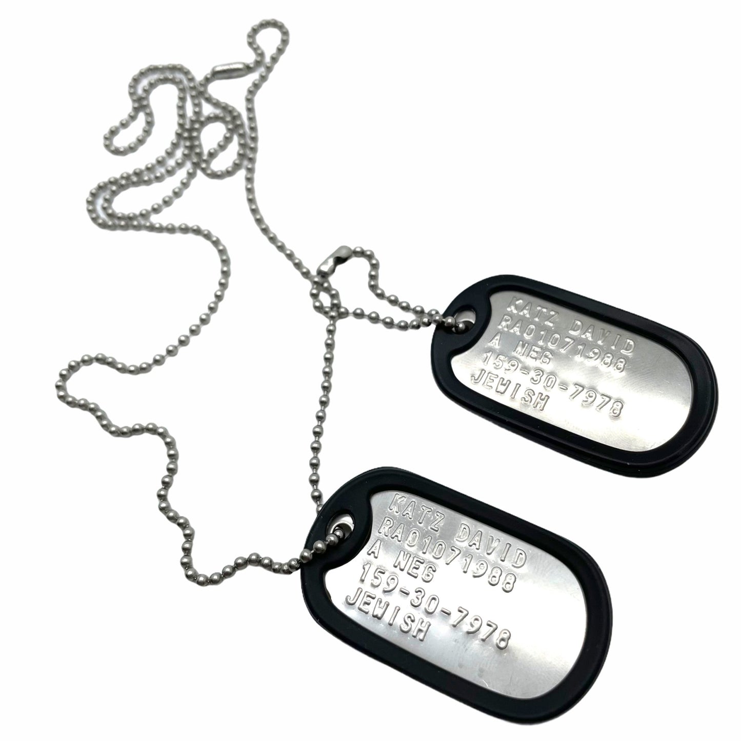 David “Dave” Joseph Katz Umbrella Academy Military Dog Tags Prop Replica - Stainless Steel - Chains&Silencers Included - TheDogTagCo