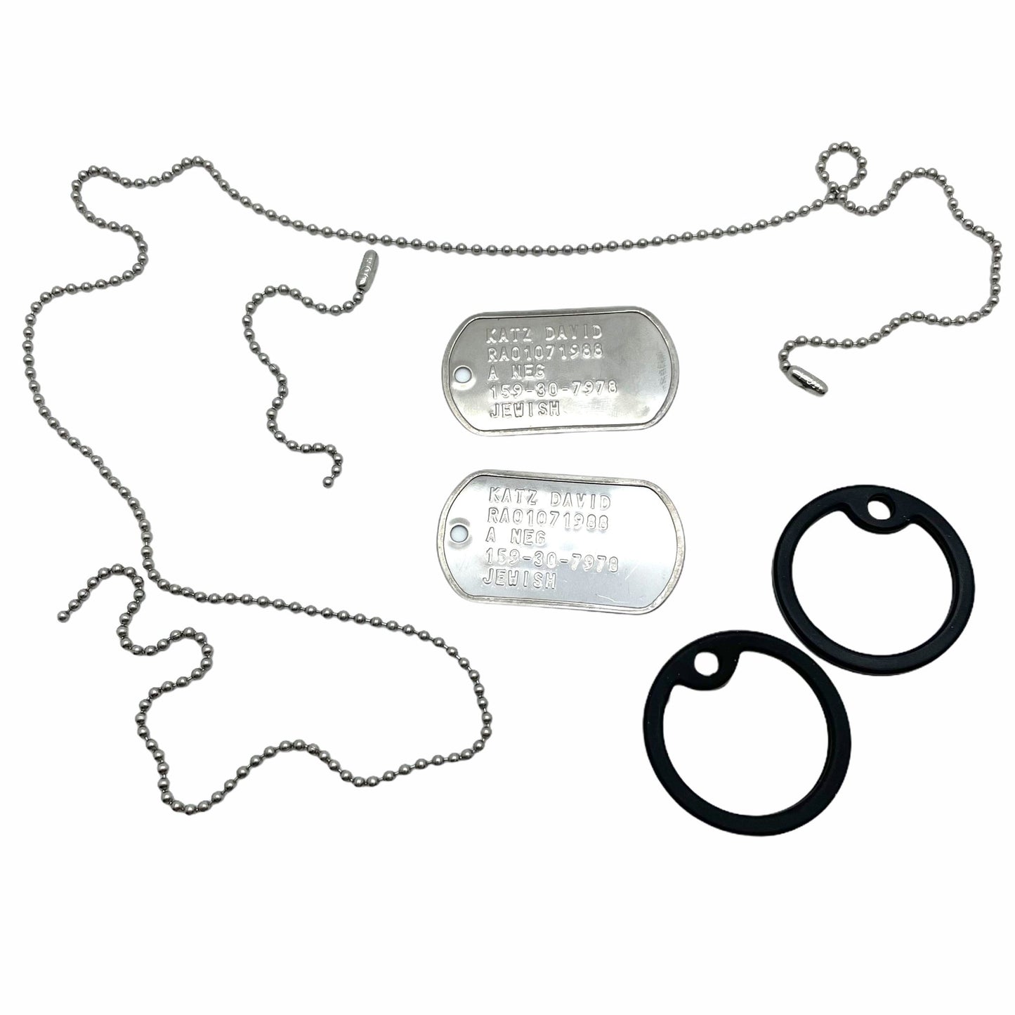 David “Dave” Joseph Katz Umbrella Academy Military Dog Tags Prop Replica - Stainless Steel - Chains&Silencers Included - TheDogTagCo