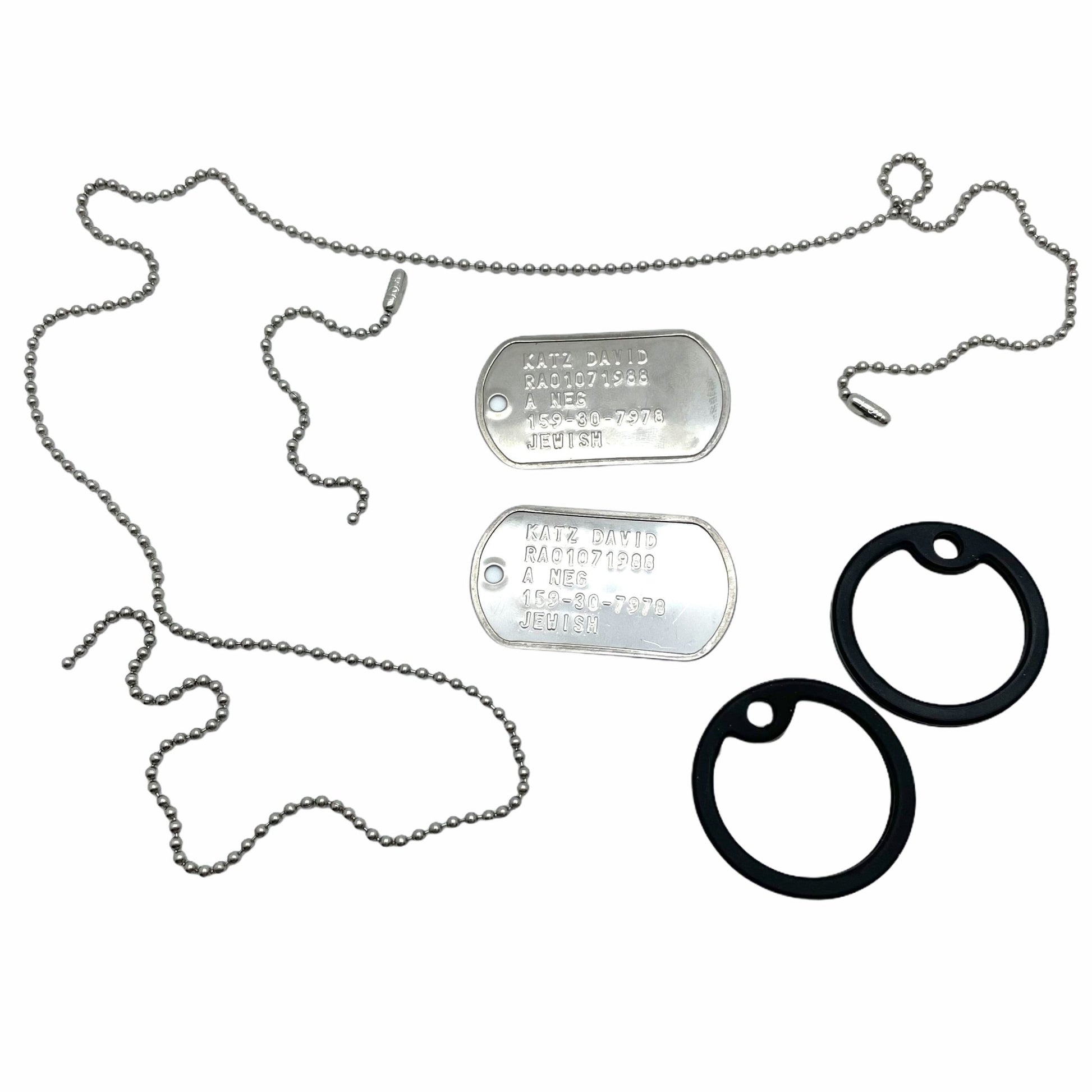 David “Dave” Joseph Katz Umbrella Academy Military Dog Tags Prop Replica - Stainless Steel - Chains&Silencers Included - TheDogTagCo