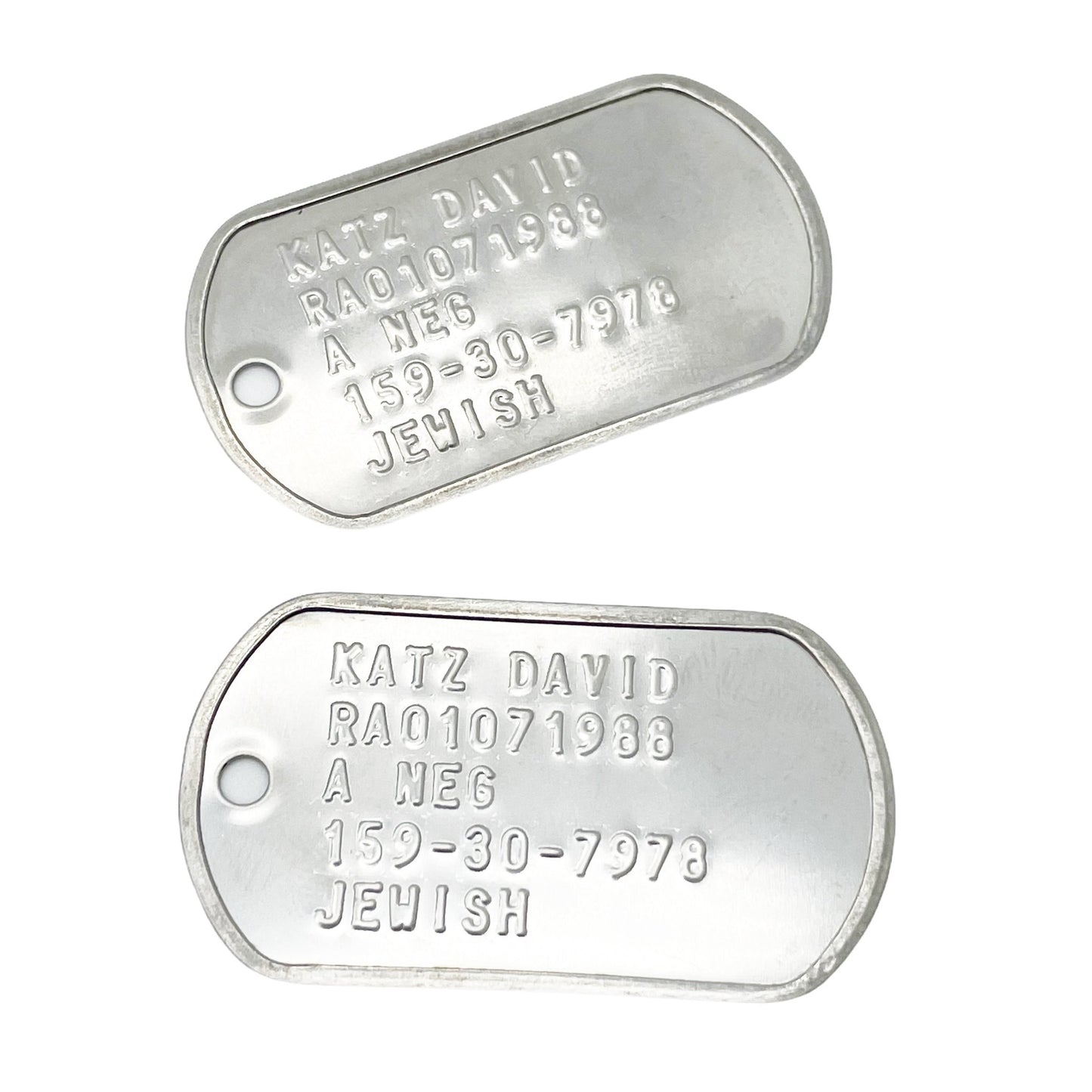 David “Dave” Joseph Katz Umbrella Academy Military Dog Tags Prop Replica - Stainless Steel - Chains&Silencers Included - TheDogTagCo