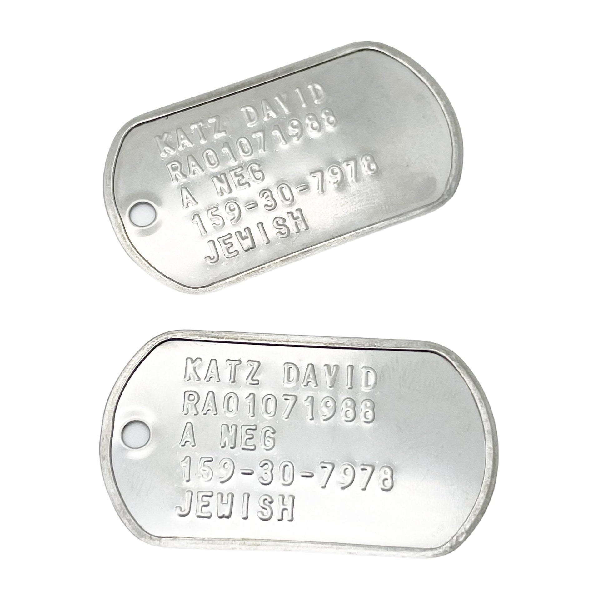 David “Dave” Joseph Katz Umbrella Academy Military Dog Tags Prop Replica - Stainless Steel - Chains&Silencers Included - TheDogTagCo