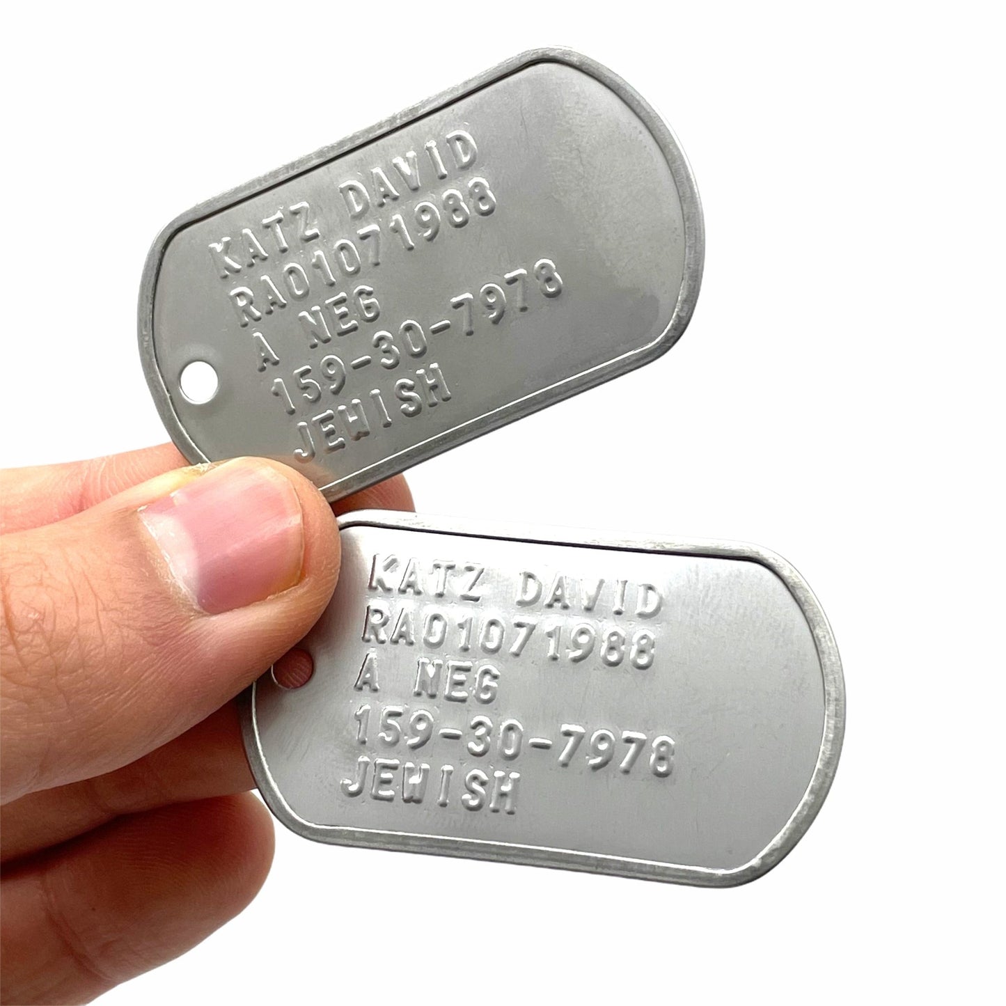 David “Dave” Joseph Katz Umbrella Academy Military Dog Tags Prop Replica - Stainless Steel - Chains&Silencers Included - TheDogTagCo