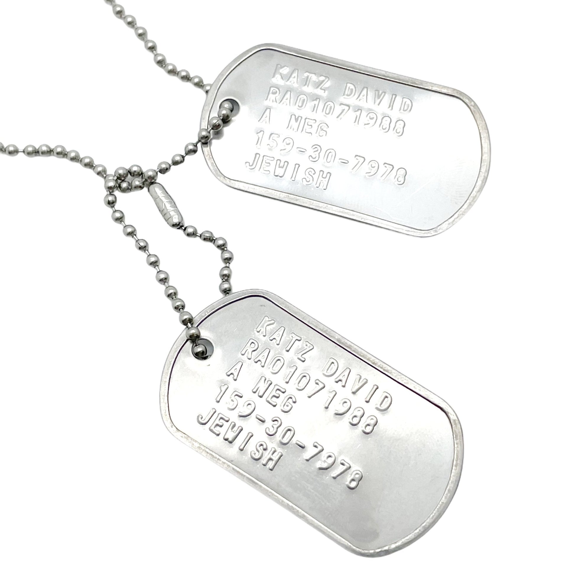 David “Dave” Joseph Katz Umbrella Academy Military Dog Tags Prop Replica - Stainless Steel - Chains&Silencers Included - TheDogTagCo