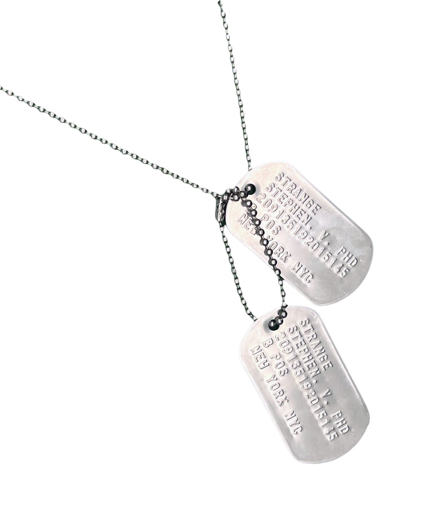 Doctor Stephen Strange Military Dog Tags - Costume Cosplay Prop Replica - Stainless Steel Chains Included - TheDogTagCo