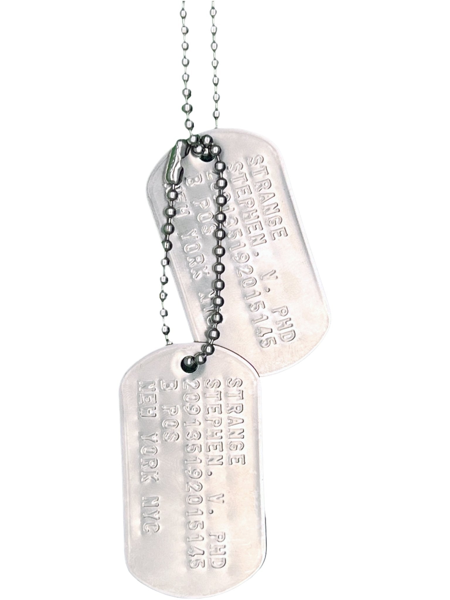 Doctor Stephen Strange Military Dog Tags - Costume Cosplay Prop Replica - Stainless Steel Chains Included - TheDogTagCo