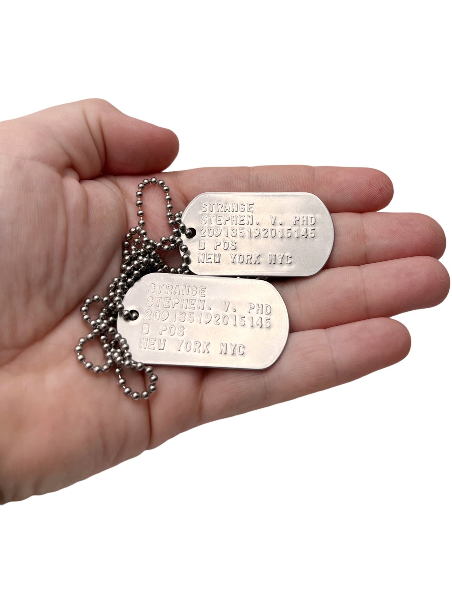 Doctor Stephen Strange Military Dog Tags - Costume Cosplay Prop Replica - Stainless Steel Chains Included - TheDogTagCo