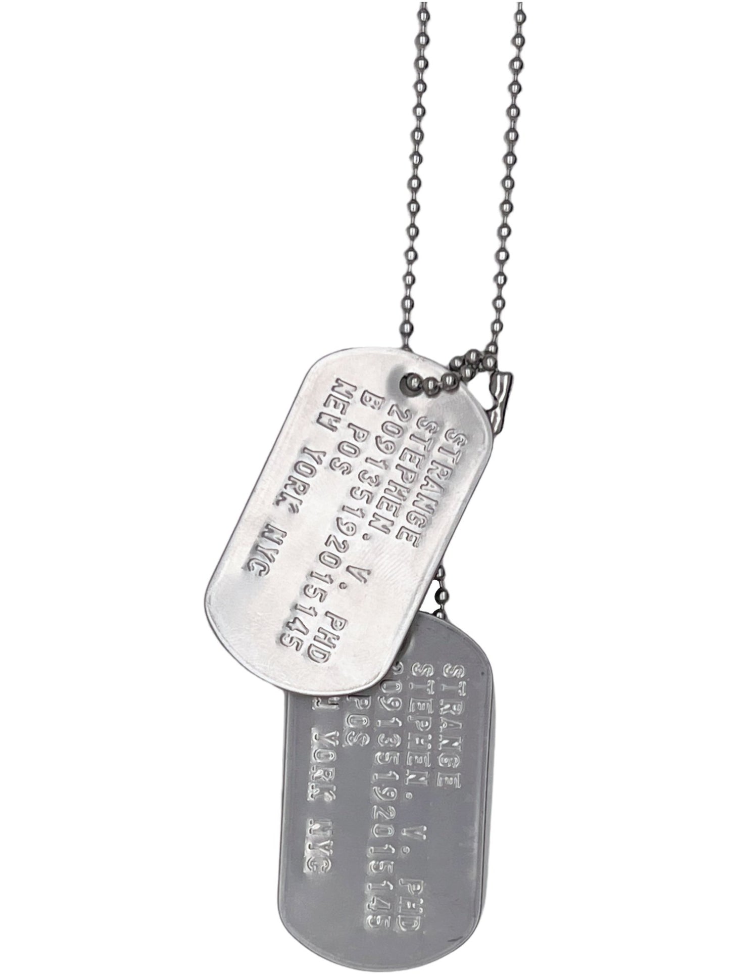 Doctor Stephen Strange Military Dog Tags - Costume Cosplay Prop Replica - Stainless Steel Chains Included - TheDogTagCo