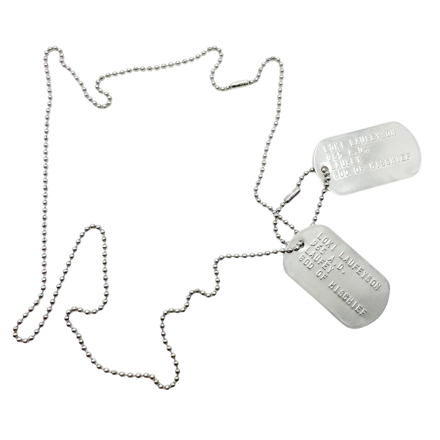 'GOD OF MISCHIEF' LOKI Military Dog Tags - Cosplay Costume Prop Replica - Stainless Steel Chains Included - TheDogTagCo