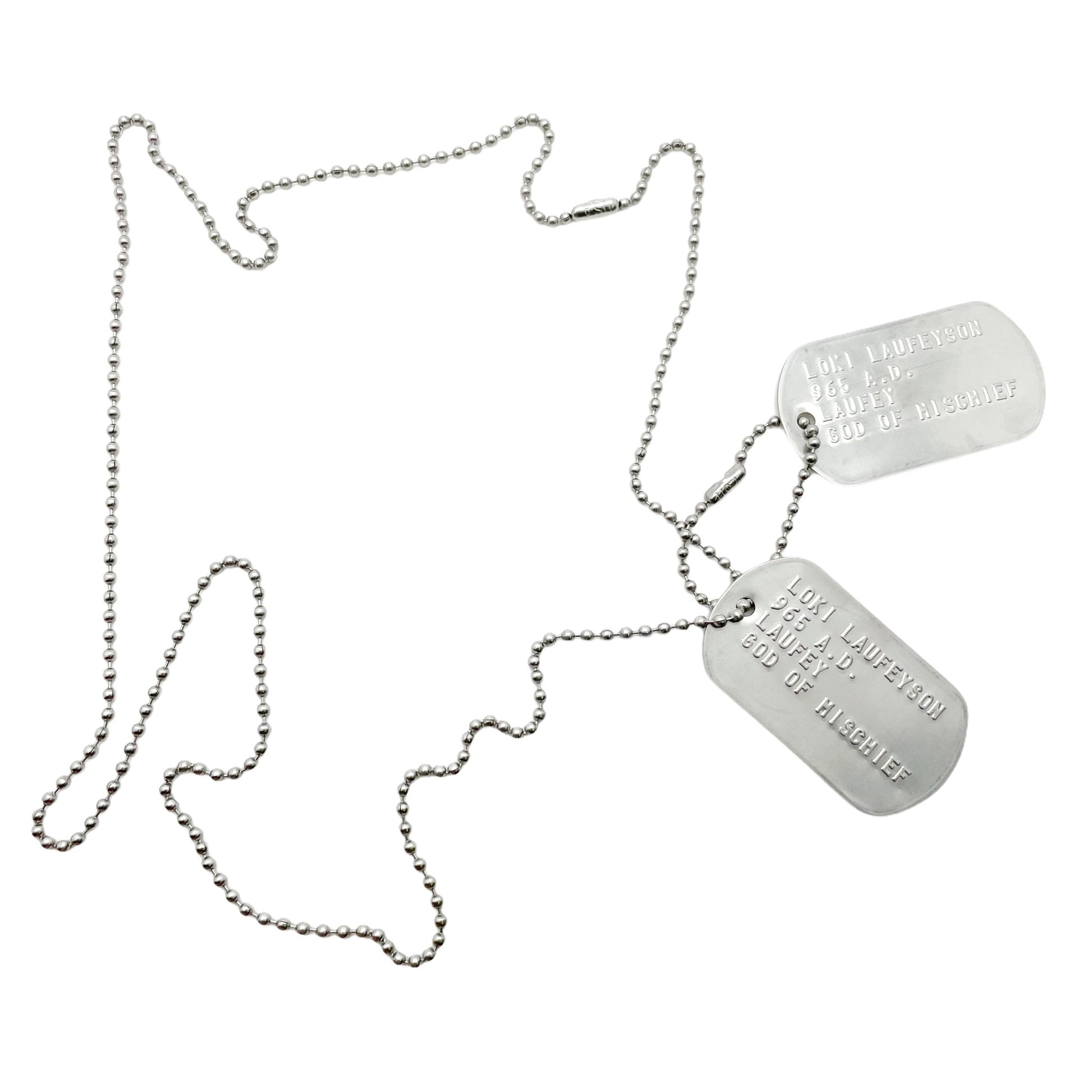'GOD OF MISCHIEF' LOKI Military Dog Tags - Cosplay Costume Prop Replica - Stainless Steel Chains Included - TheDogTagCo
