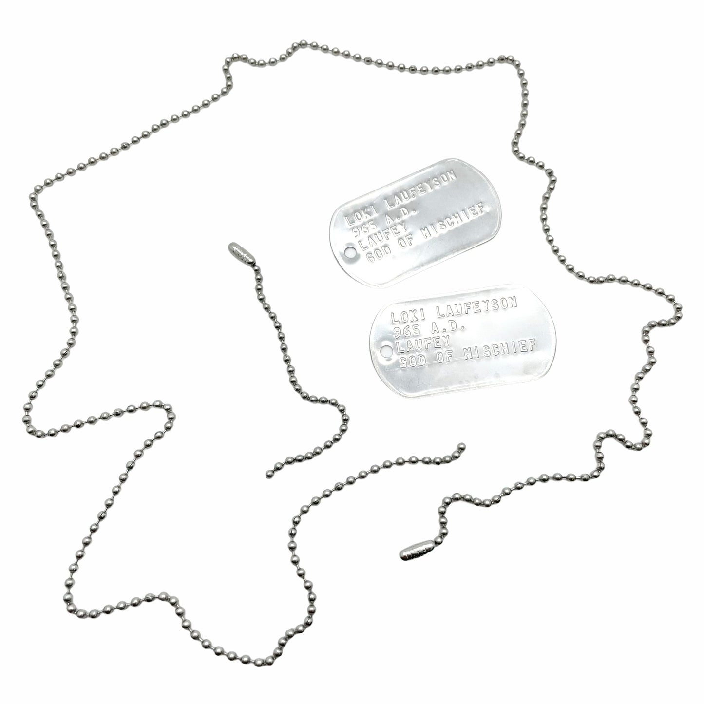 'GOD OF MISCHIEF' LOKI Military Dog Tags - Cosplay Costume Prop Replica - Stainless Steel Chains Included - TheDogTagCo