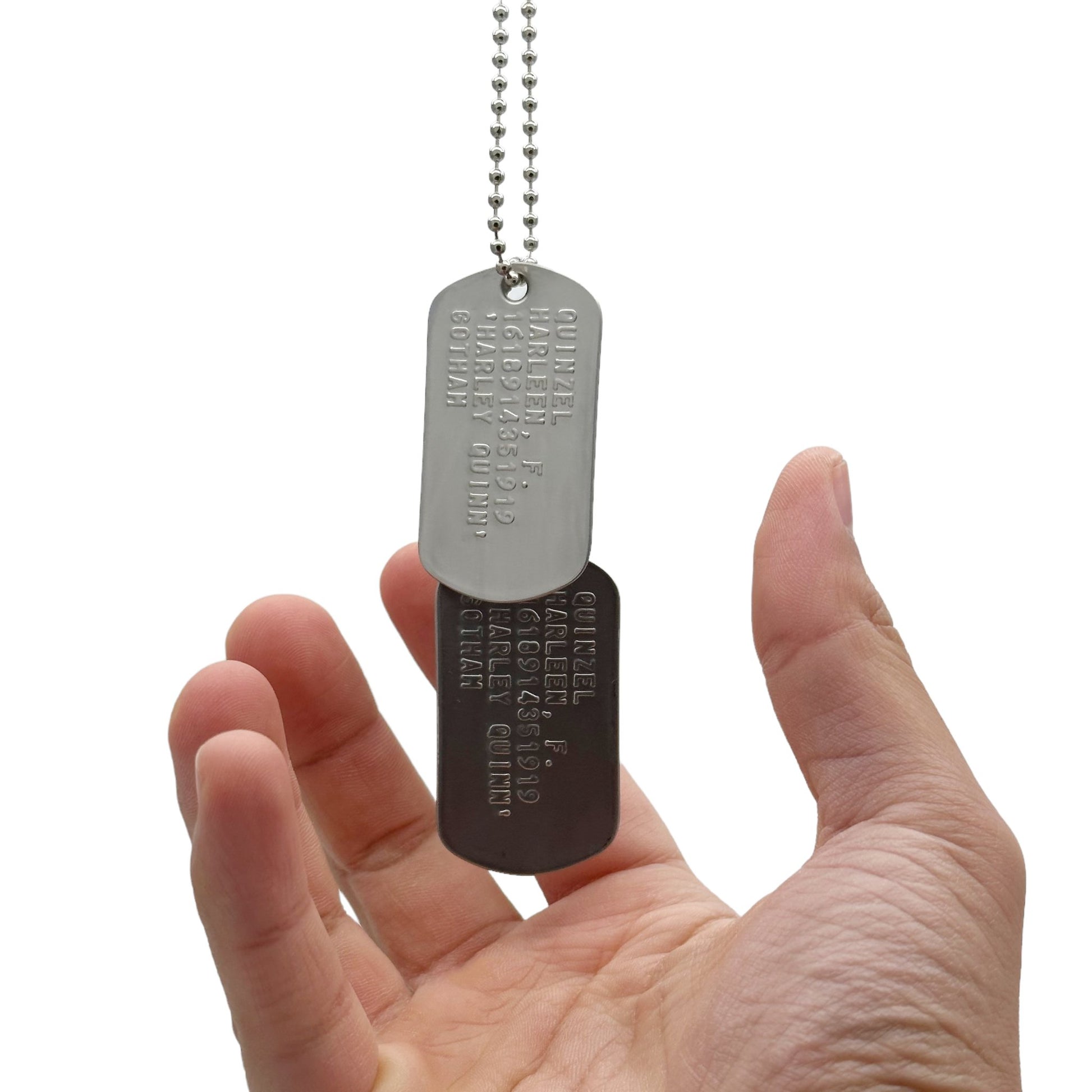 'Harley Quinn' Dog Tags - Costume Cosplay Prop Replica Military - Stainless Steel Chains Included - TheDogTagCo