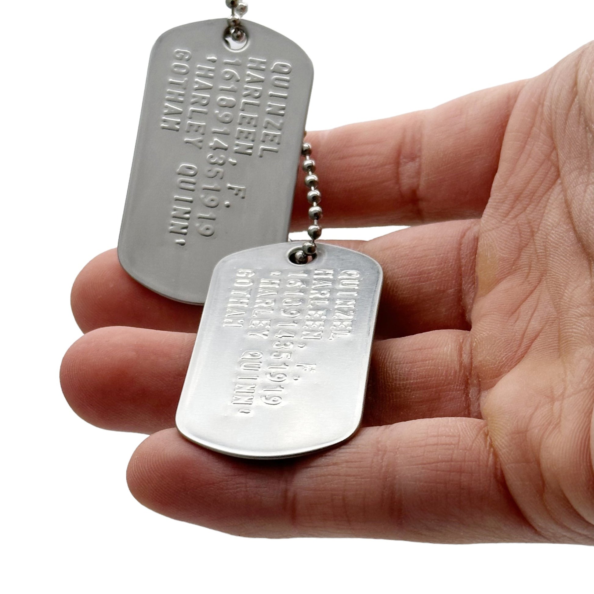 'Harley Quinn' Dog Tags - Costume Cosplay Prop Replica Military - Stainless Steel Chains Included - TheDogTagCo