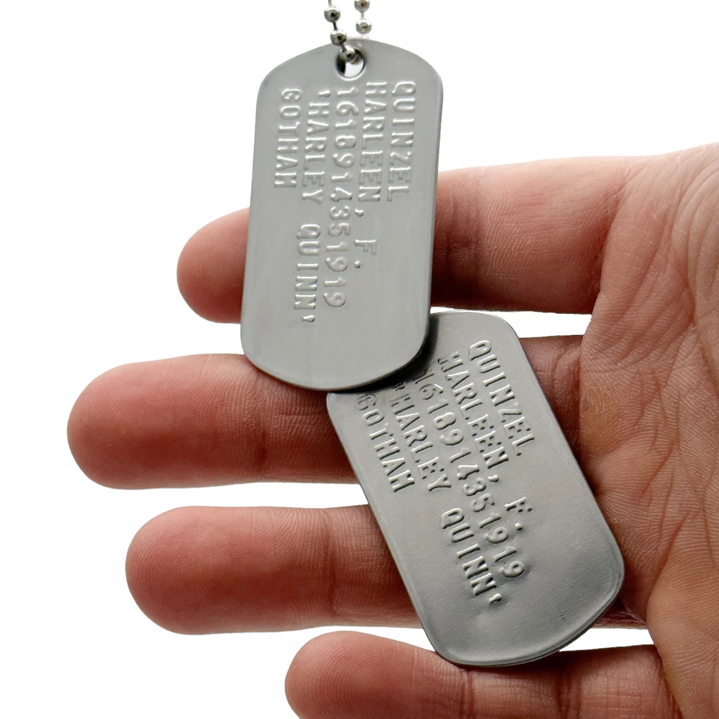 'Harley Quinn' Dog Tags - Costume Cosplay Prop Replica Military - Stainless Steel Chains Included - TheDogTagCo