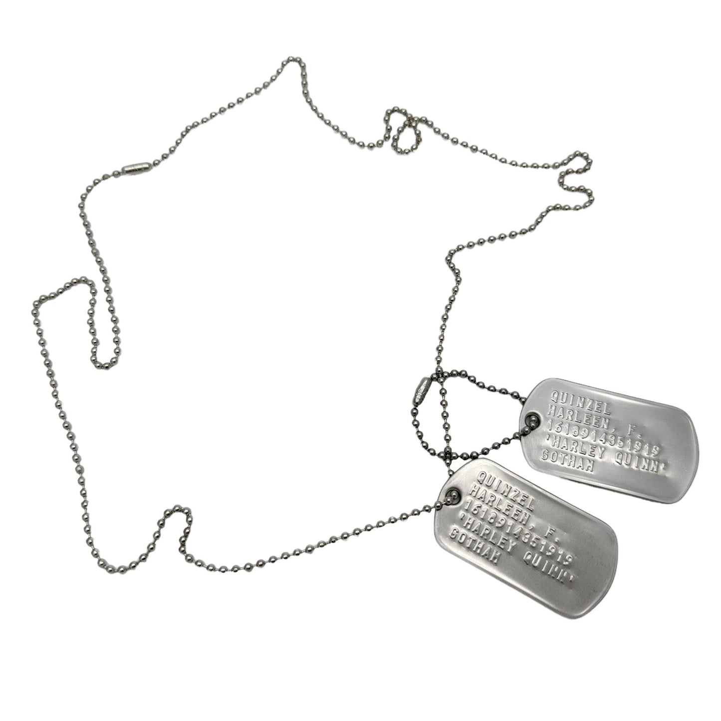 'Harley Quinn' Dog Tags - Costume Cosplay Prop Replica Military - Stainless Steel Chains Included - TheDogTagCo