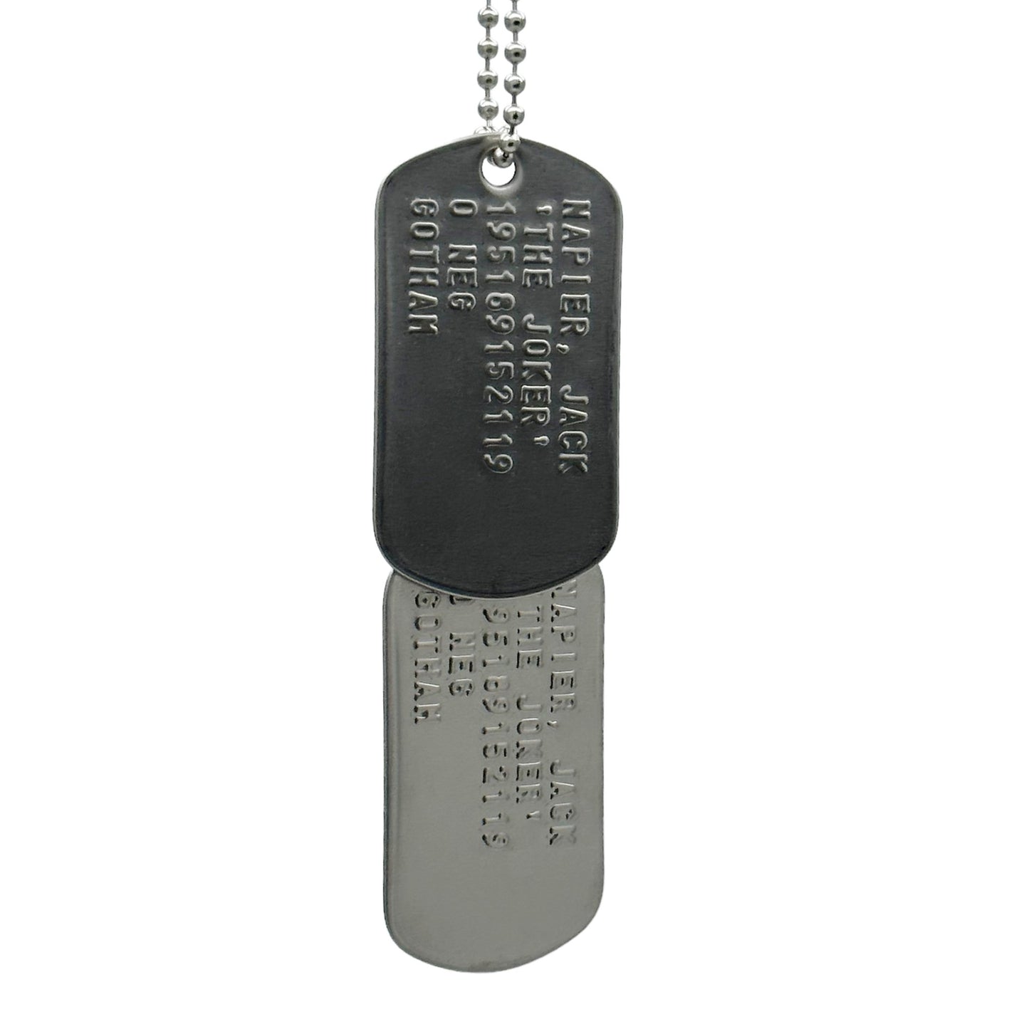 Jack Napier 'JOKER' Dog Tags - Costume Cosplay Prop Replica Military - Stainless Steel Chains Included - TheDogTagCo