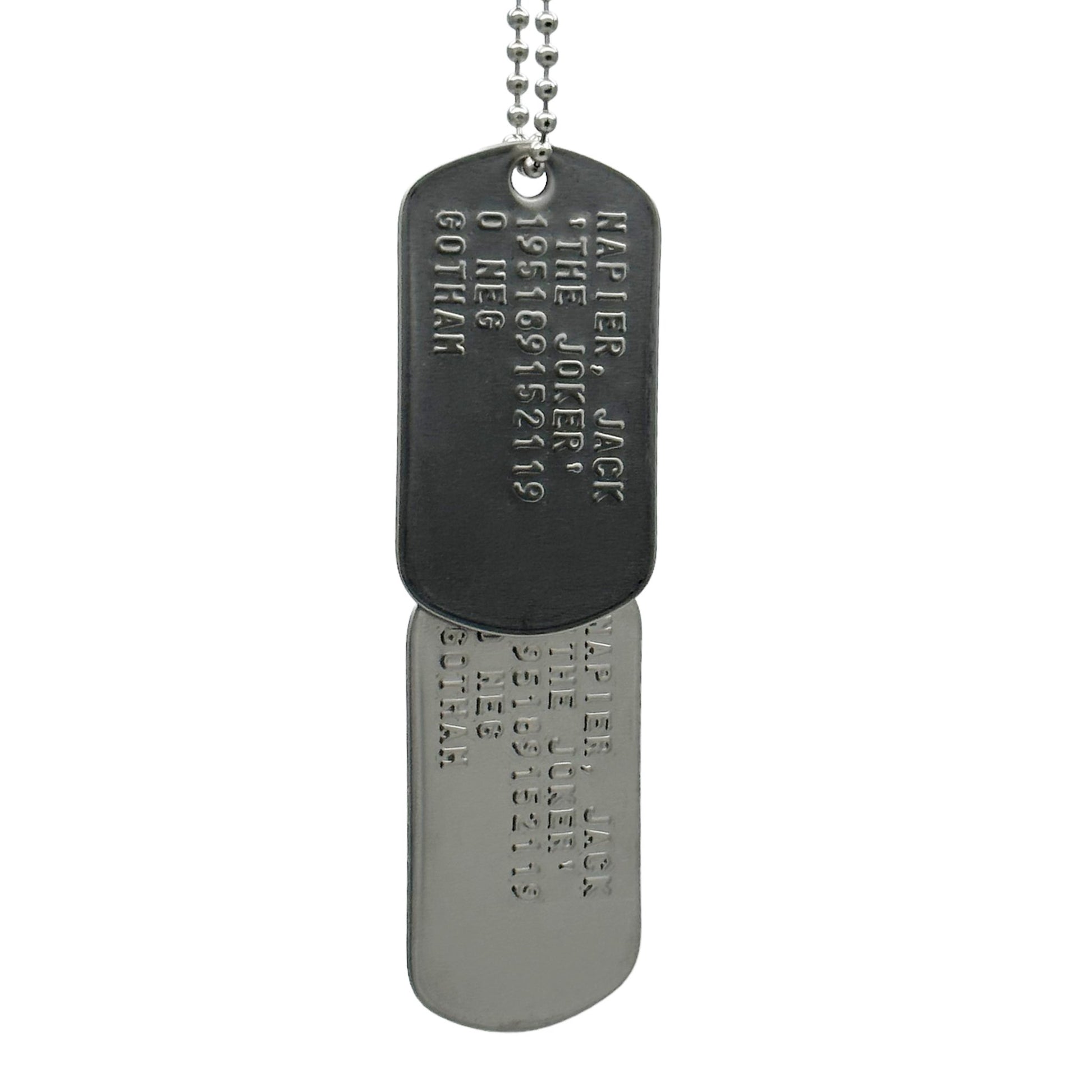 Jack Napier 'JOKER' Dog Tags - Costume Cosplay Prop Replica Military - Stainless Steel Chains Included - TheDogTagCo