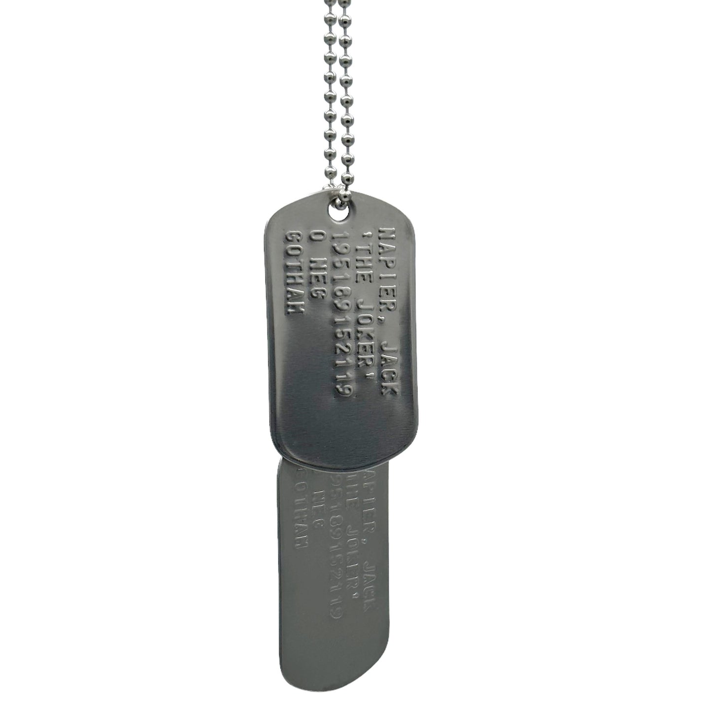 Jack Napier 'JOKER' Dog Tags - Costume Cosplay Prop Replica Military - Stainless Steel Chains Included - TheDogTagCo