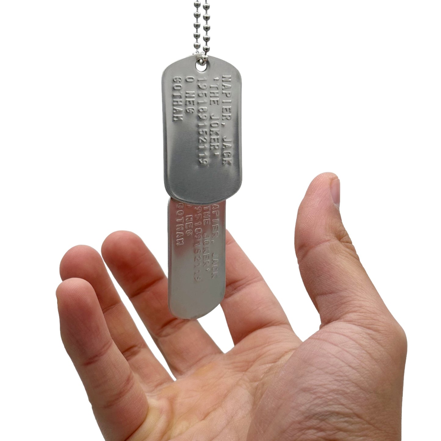 Jack Napier 'JOKER' Dog Tags - Costume Cosplay Prop Replica Military - Stainless Steel Chains Included - TheDogTagCo