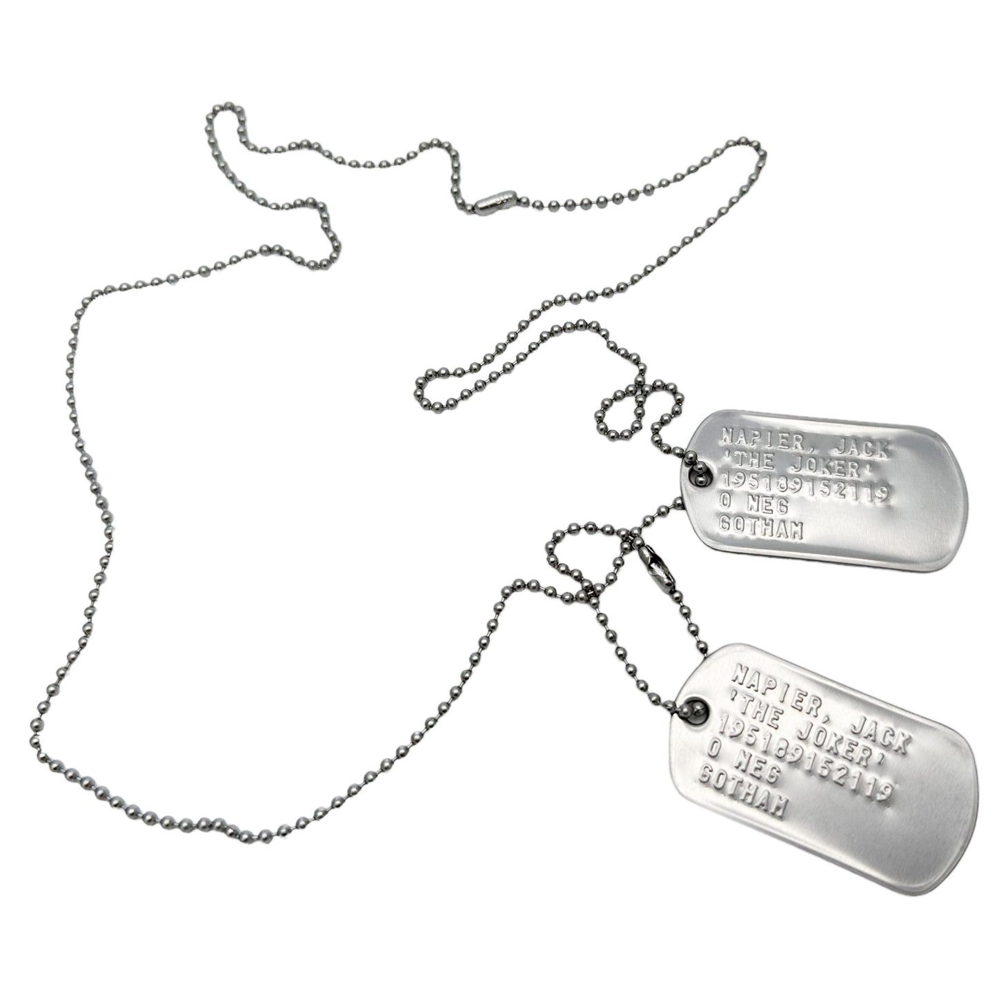 Jack Napier 'JOKER' Dog Tags - Costume Cosplay Prop Replica Military - Stainless Steel Chains Included - TheDogTagCo