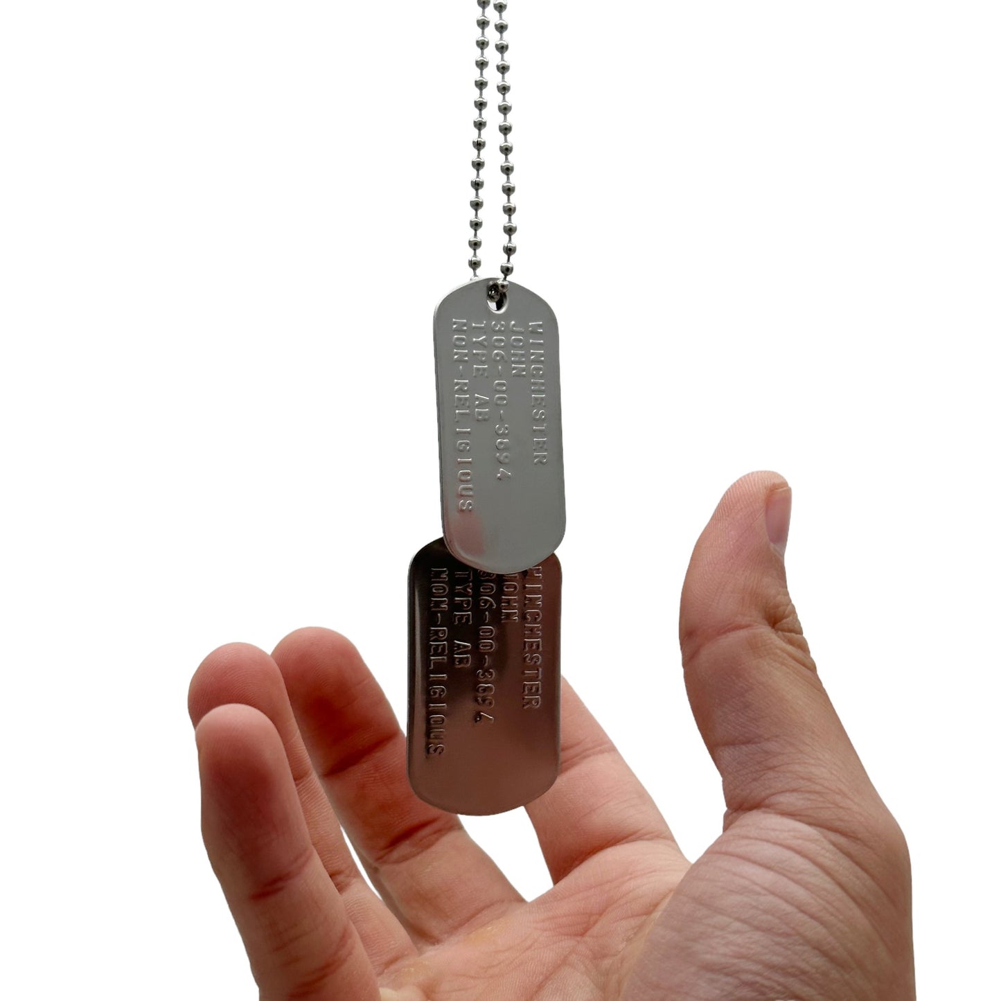 'John Winchester' Dog Tags - Costume Cosplay Prop Replica Military - Stainless Steel Chains Included - TheDogTagCo