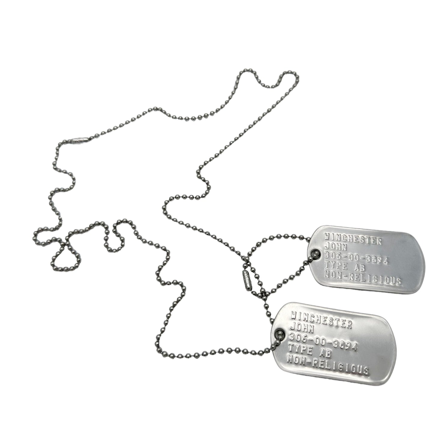 'John Winchester' Dog Tags - Costume Cosplay Prop Replica Military - Stainless Steel Chains Included - TheDogTagCo
