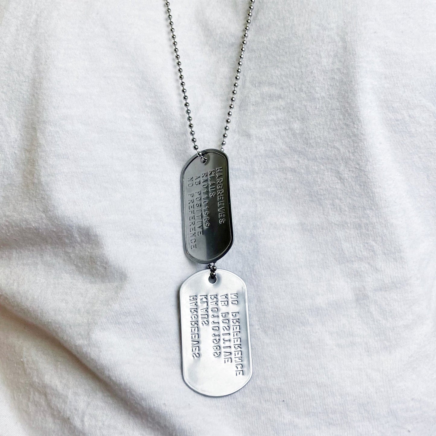 Klaus Hargreeves 'Number Four' Umbrella Academy Military Dog Tags Prop Replica - Stainless Steel - Chain&Silencers Included - TheDogTagCo