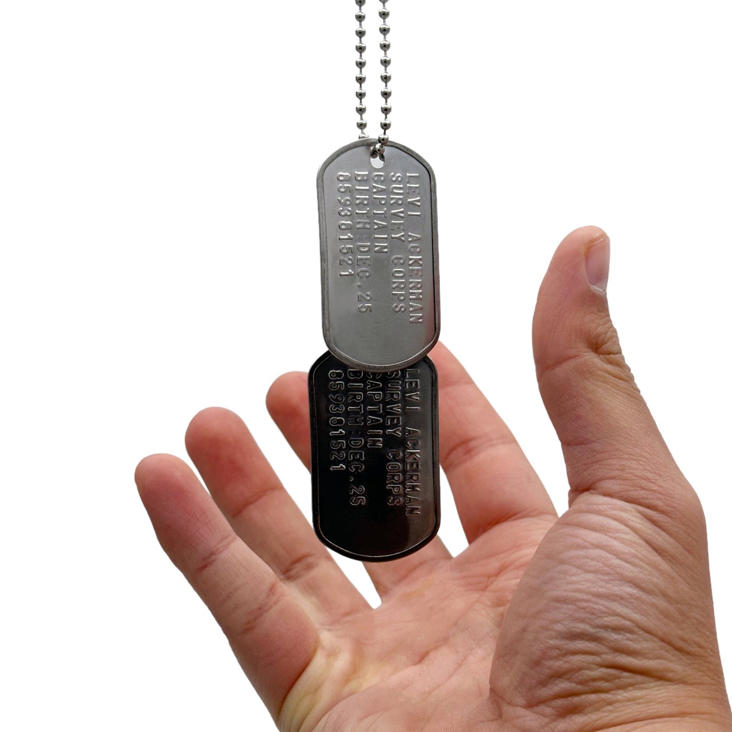 'LEVI ACKERMAN' Dog Tags - Costume Cosplay Prop Replica Military - Stainless Steel Chains Included - TheDogTagCo