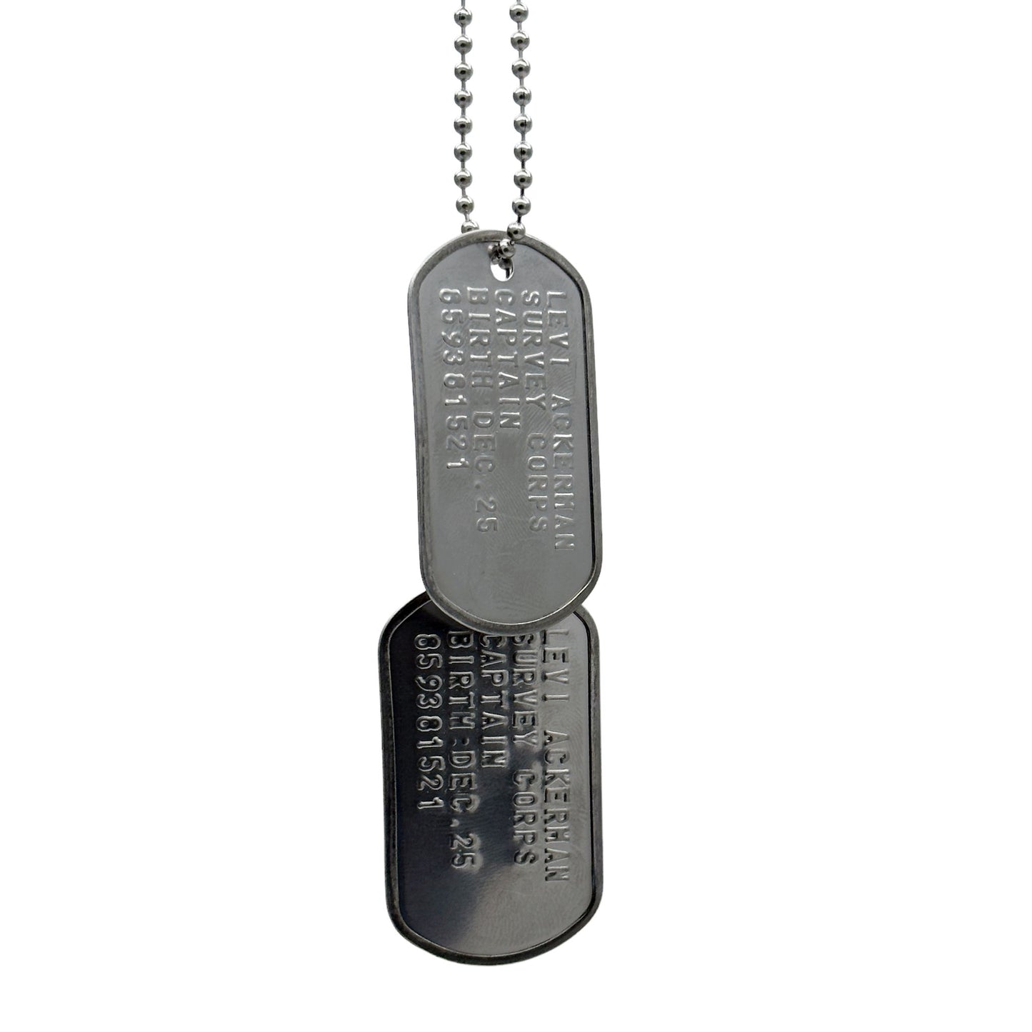 'LEVI ACKERMAN' Dog Tags - Costume Cosplay Prop Replica Military - Stainless Steel Chains Included - TheDogTagCo