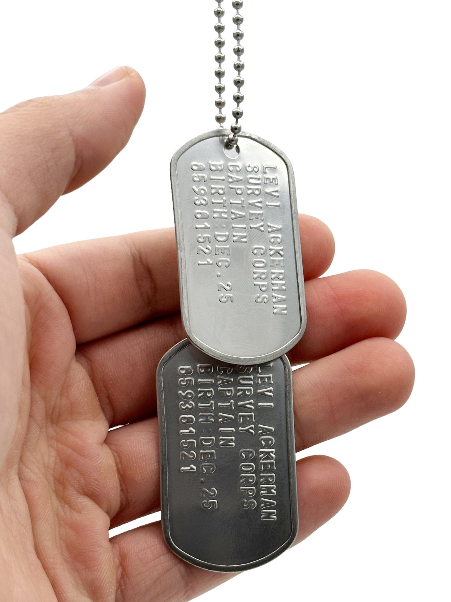 'LEVI ACKERMAN' Dog Tags - Costume Cosplay Prop Replica Military - Stainless Steel Chains Included - TheDogTagCo